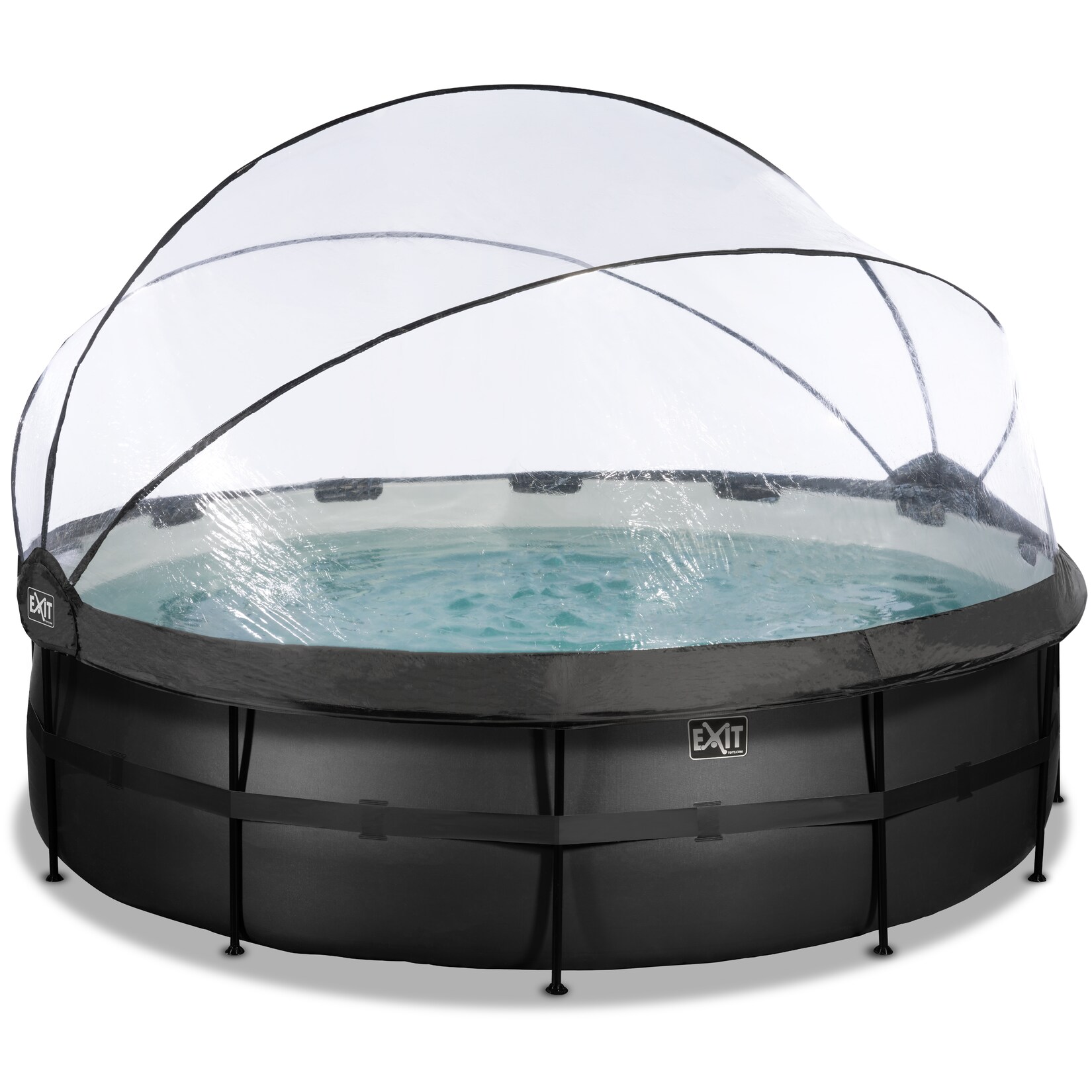 Black Leather Optic Pool ø488x122cm mit Abdeckung und Sandfilterpumpe - schwarz