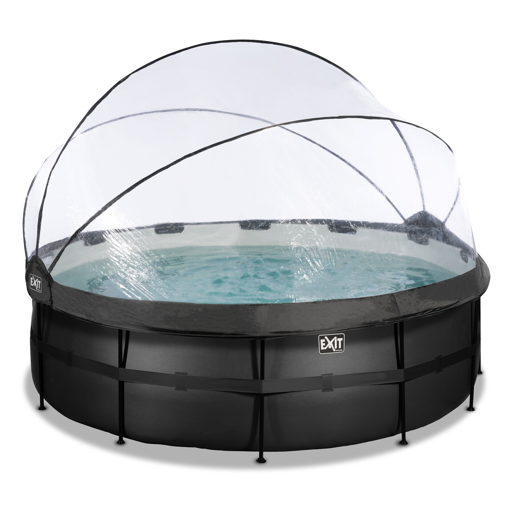 Black Leather Optic Pool ø427x122cm mit Abdeckung und Sandfilterpumpe + Poolleiter- schwarz