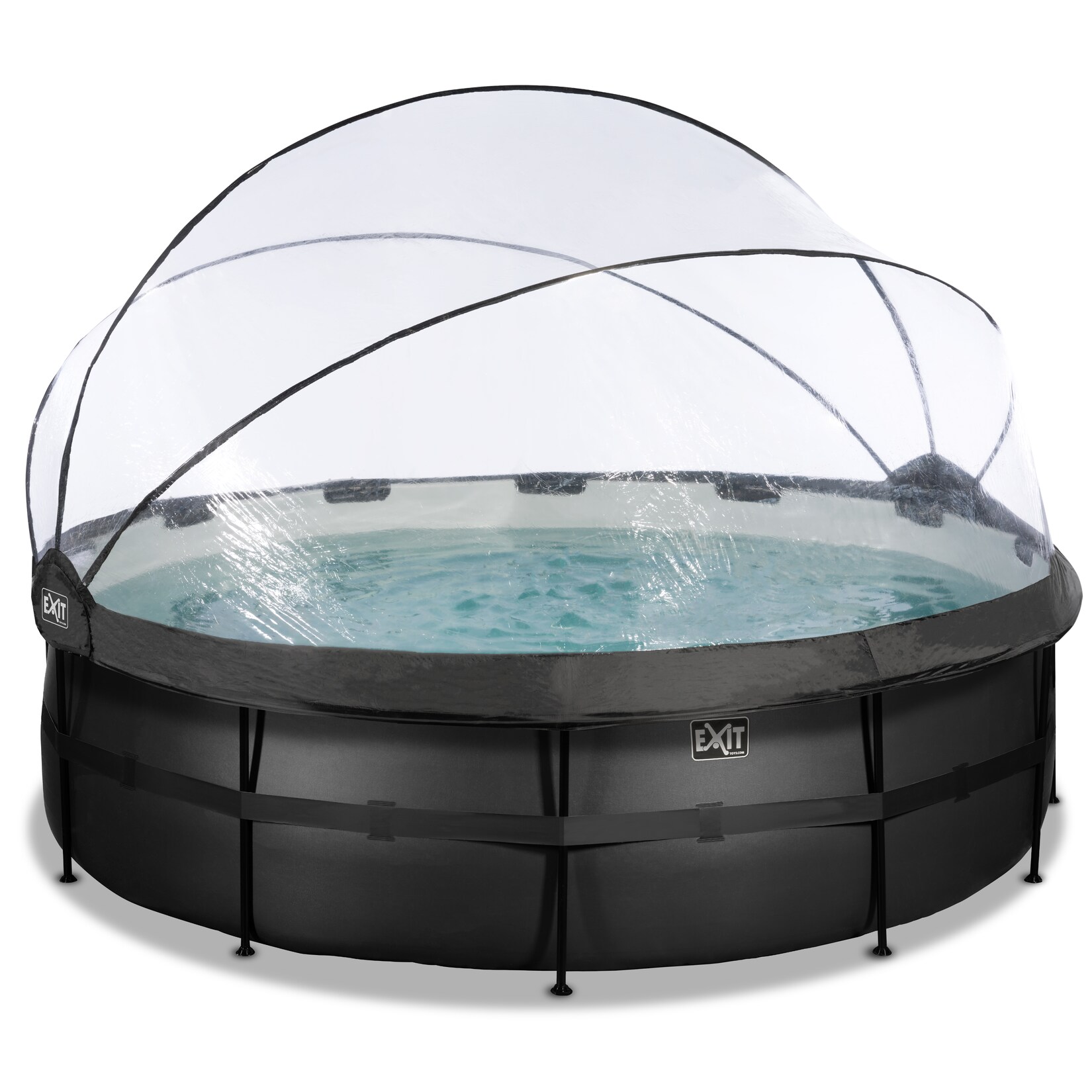 Black Leather Optic Pool ø450x122cm mit Abdeckung und Sandfilterpumpe + Poolleiter- schwarz