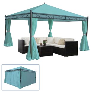 Pergola Calpe, Garten Pavillon, stabiles 7cm-Gestell mit Seitenwand ~ türkis 4x4m 