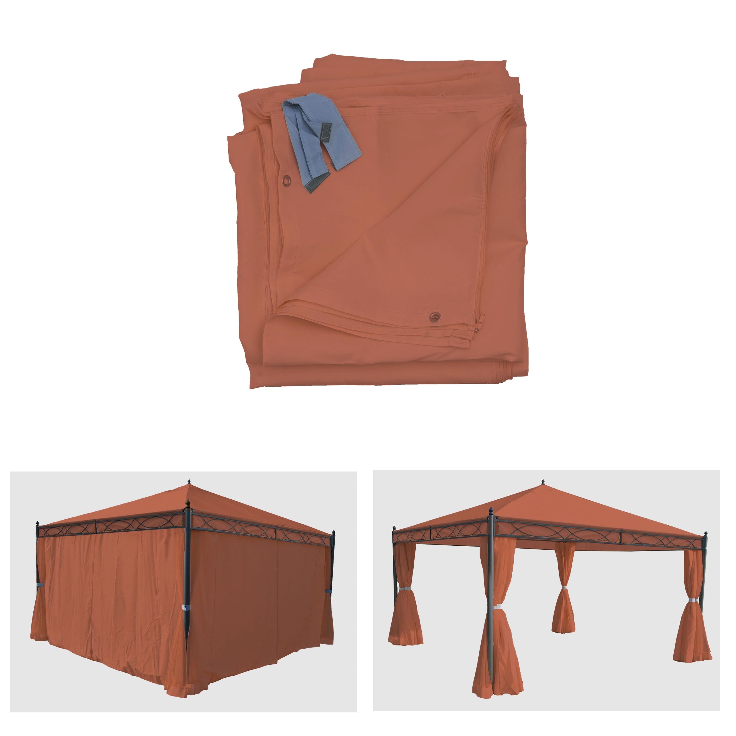 4er-Set Seitenwand f&uuml;r Pergola Calpe, Ersatzseitenwand Pavillon 4x4m, Polyester ~ terracotta-braun 