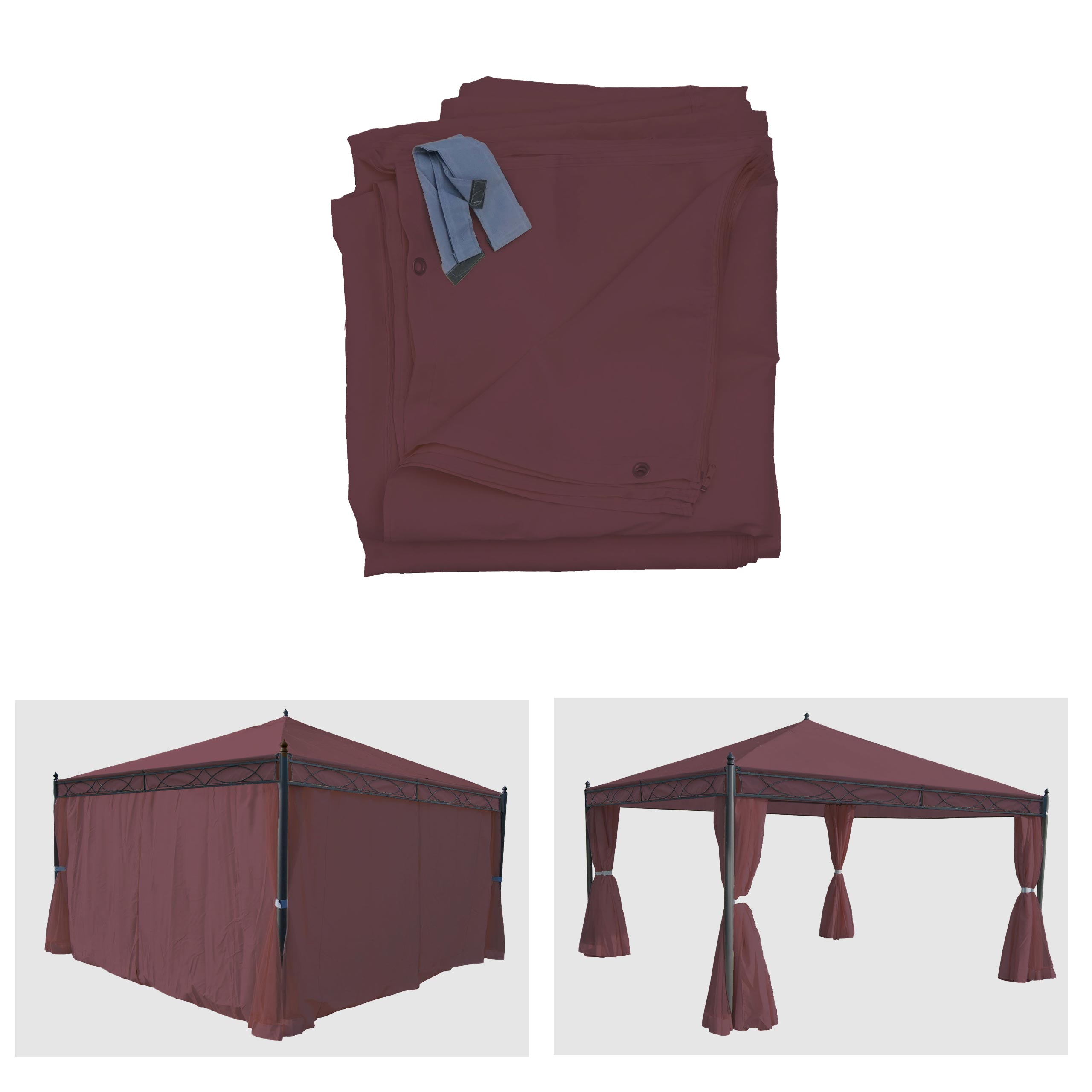 4er-Set Seitenwand f&uuml;r Pergola Calpe, Ersatzseitenwand Pavillon 4x4m, Polyester ~ rot-braun 