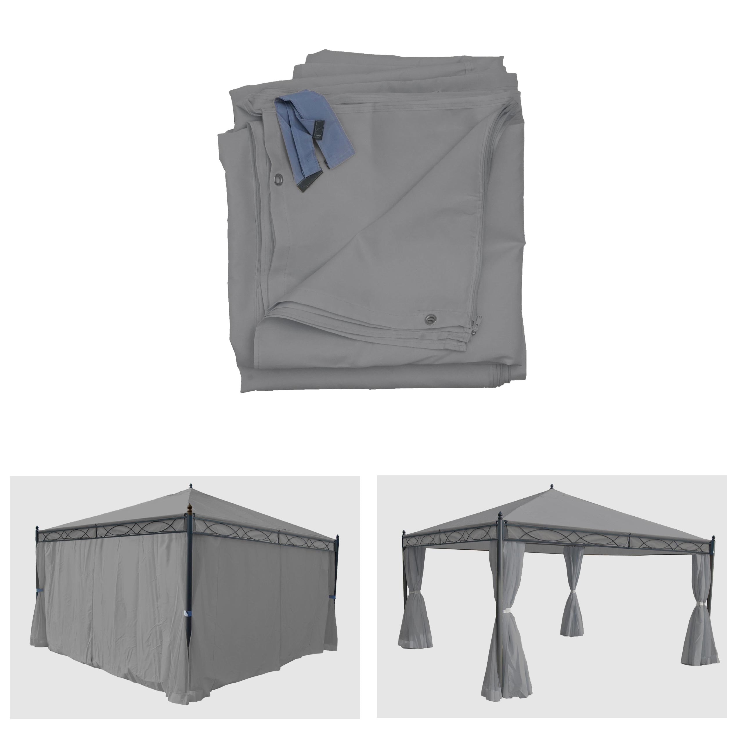 4er-Set Seitenwand f&uuml;r Pergola Calpe, Ersatzseitenwand Pavillon 4x4m, Polyester ~ hellgrau 