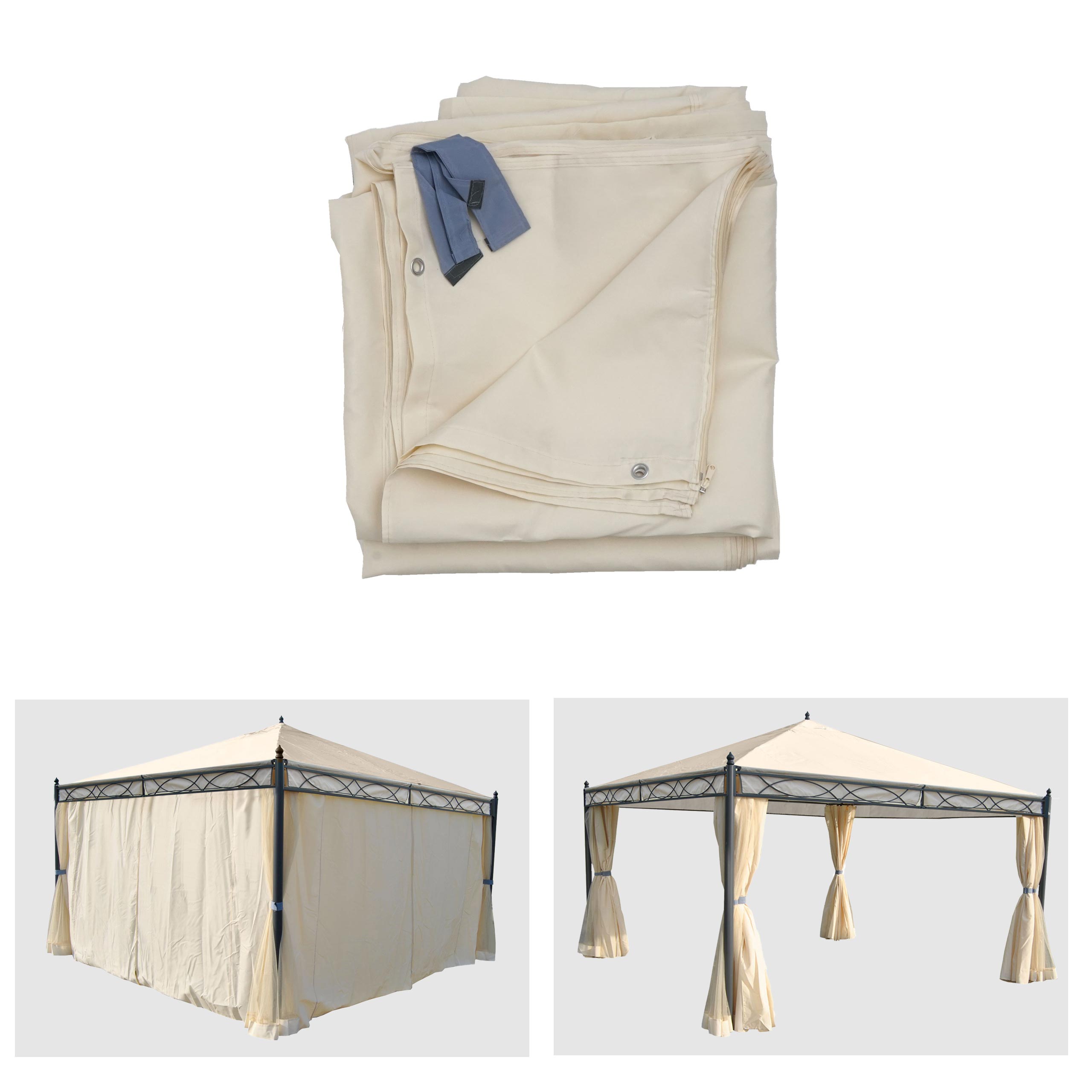 4er-Set Seitenwand f&uuml;r Pergola Calpe, Ersatzseitenwand Pavillon 4x4m, Polyester ~ creme 
