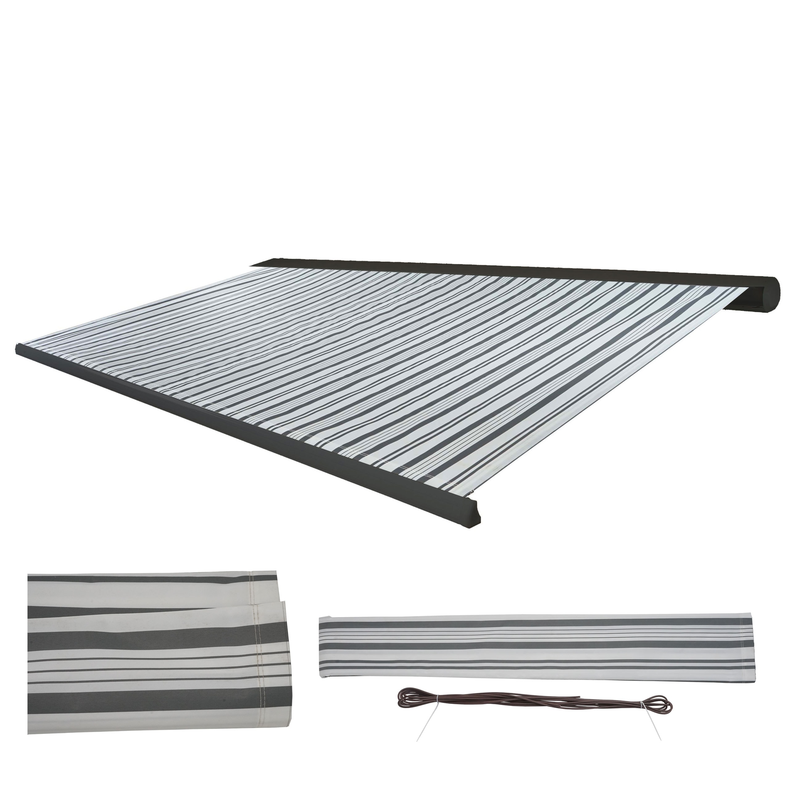 Ersatz-Bezug f&uuml;r Markise H124, Vollkassette Ersatzbezug Sonnenschutz 5x3m ~ Polyester grau-wei&szlig; 