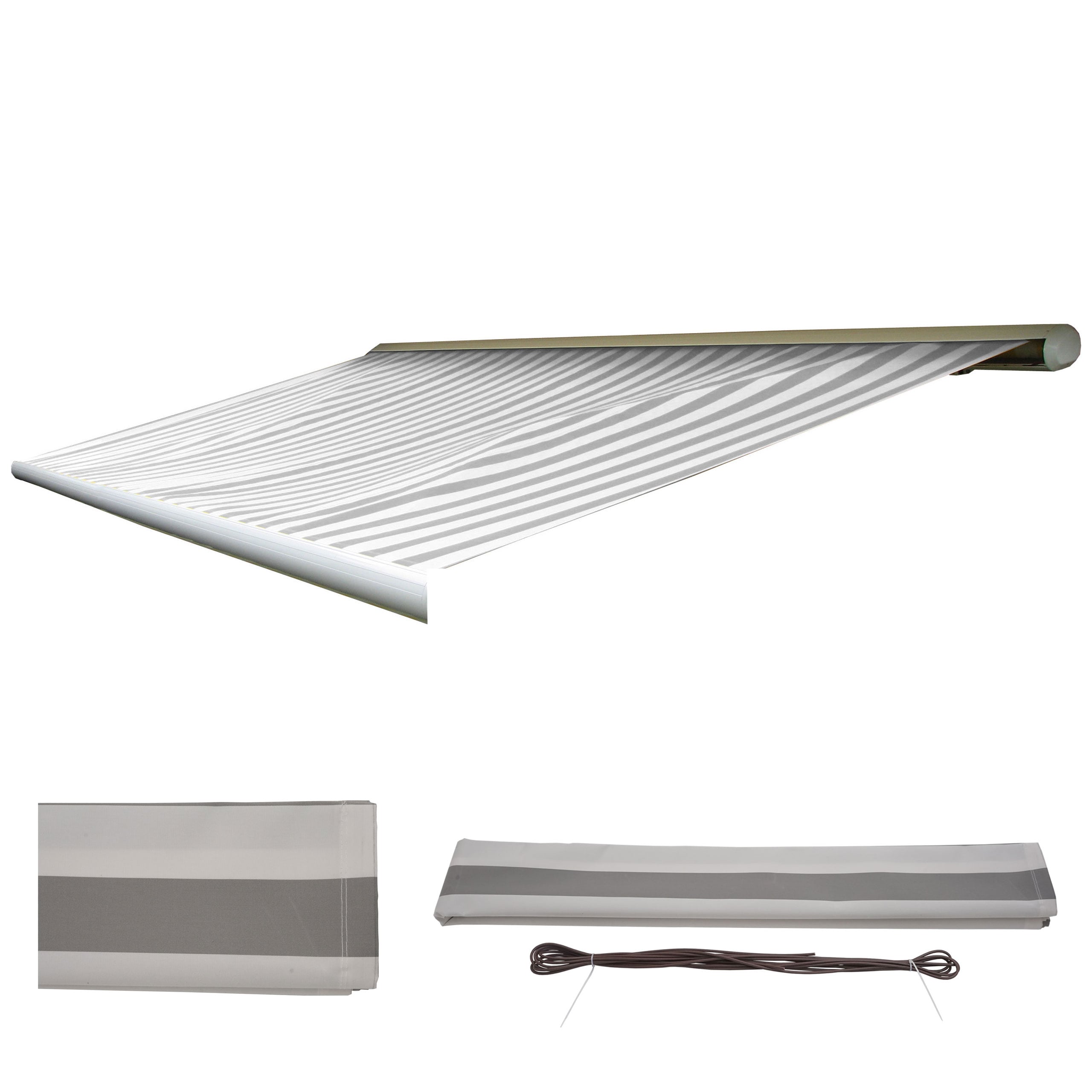 Ersatz-Bezug f&uuml;r Markise H124, Vollkassette Ersatzbezug Sonnenschutz 5x3m ~ Acryl grau-wei&szlig; 