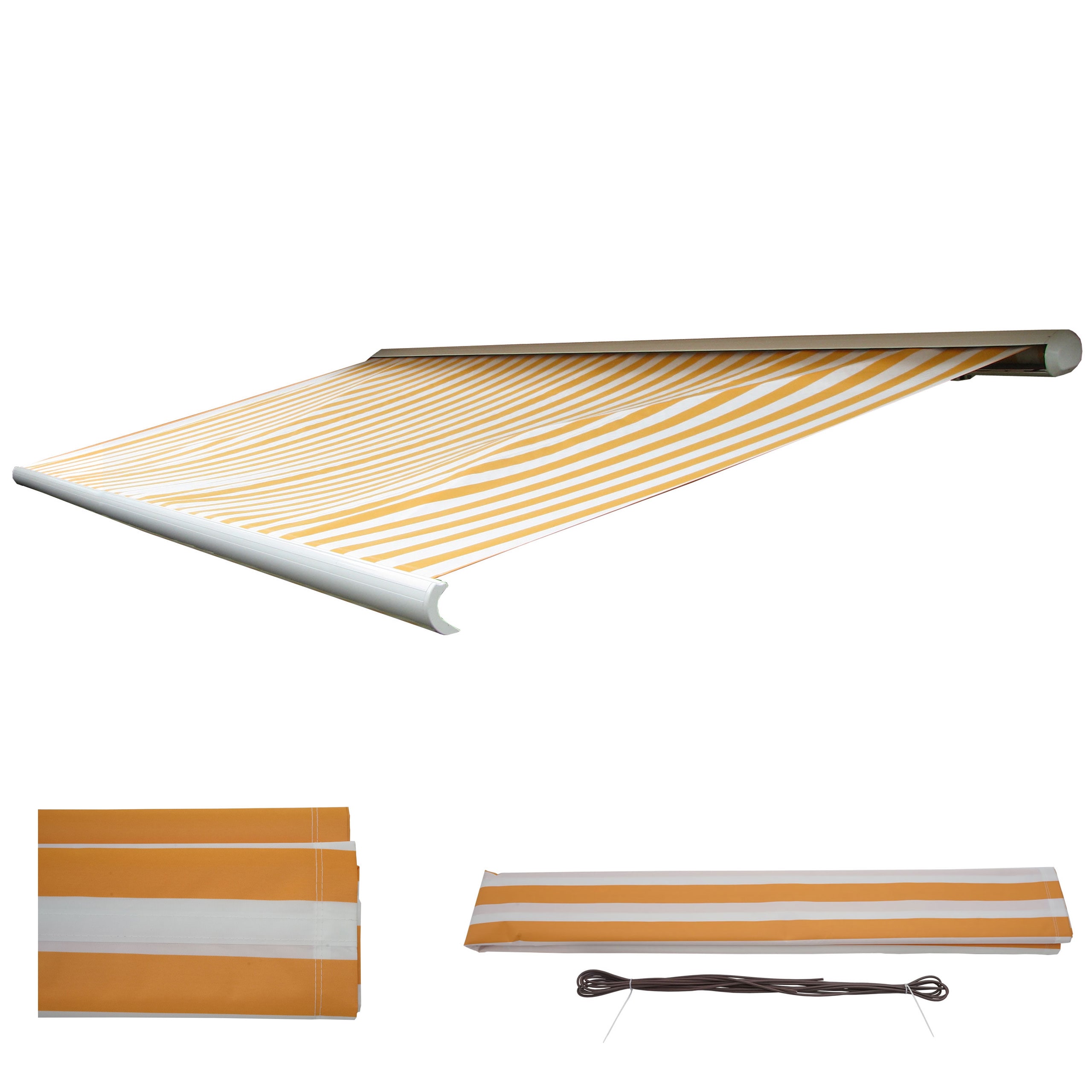 Ersatz-Bezug f&uuml;r Markise H122, Vollkassette Ersatzbezug Sonnenschutz 4x3m ~ Polyester gelb-wei&szlig; 