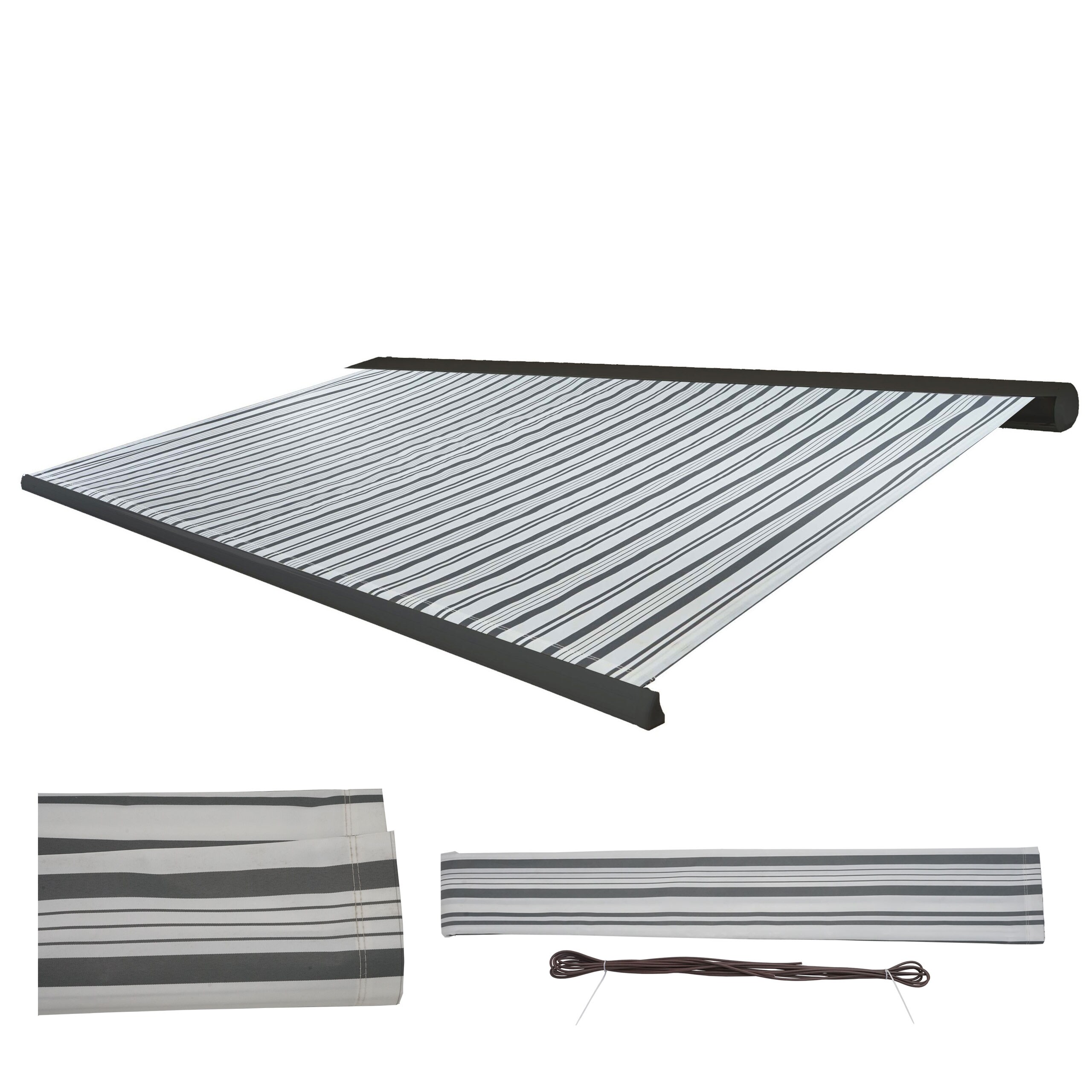 Ersatz-Bezug f&uuml;r Markise H122, Vollkassette Ersatzbezug Sonnenschutz 4x3m ~ Polyester grau-wei&szlig; 