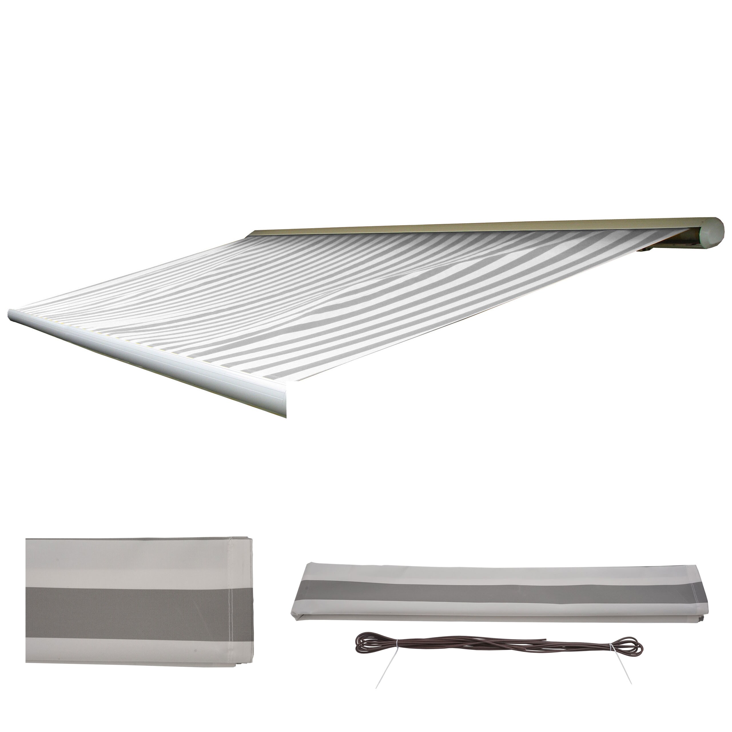 Ersatz-Bezug f&uuml;r Markise H122, Vollkassette Ersatzbezug Sonnenschutz 4x3m ~ Acryl grau-wei&szlig; 