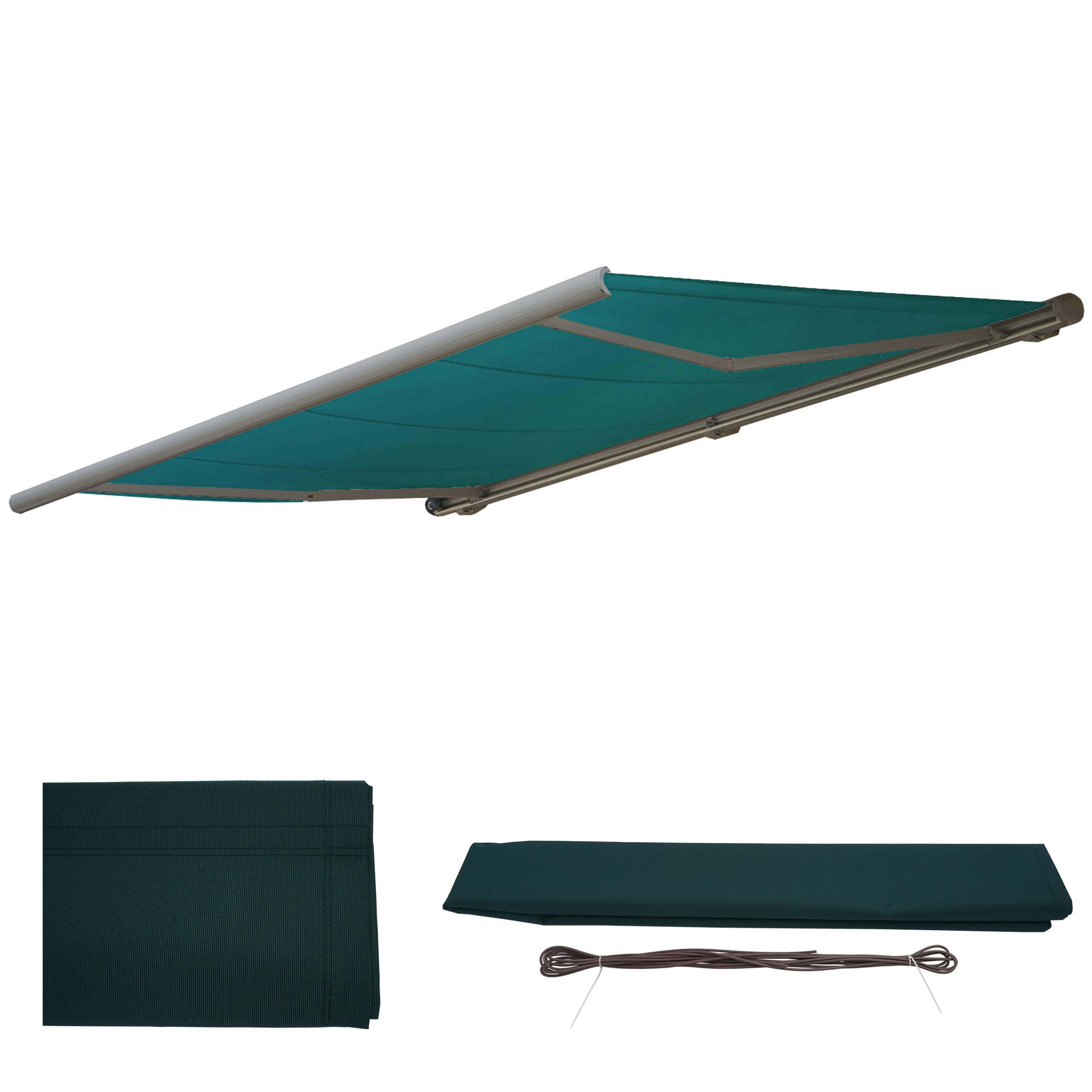 Ersatz-Bezug f&uuml;r Markise H122, Vollkassette Ersatzbezug Sonnenschutz 4x3m ~ Polyester blau-gr&uuml;n 