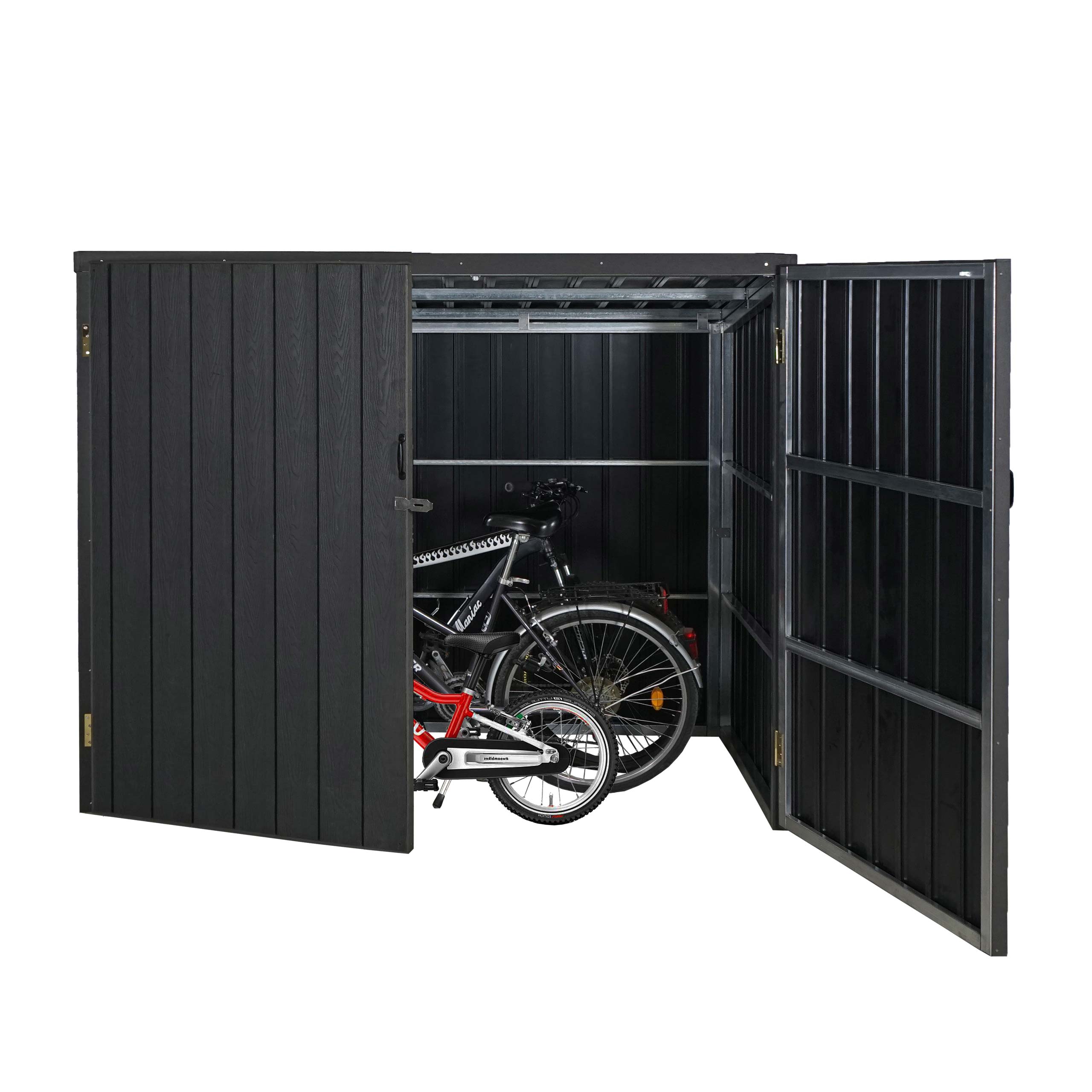 WPC-Fahrradgarage MCW-J29, Ger&auml;teschuppen Fahrradbox, Metall Holzoptik abschlie&szlig;bar ~ 4 R&auml;der 172x213x160cm anthrazit 