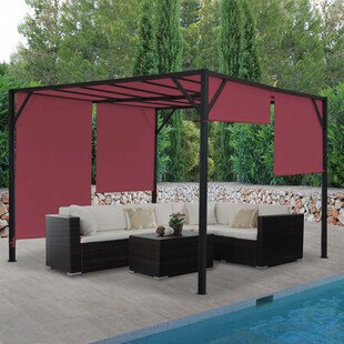 Pergola Beja, Garten Pavillon Terrassenüberdachung, stabiles 6cm-Stahl-Gestell + Schiebedach bordeaux-rot ~ 3x4m 