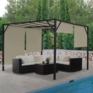 Pergola Beja, Garten Pavillon Terrassenüberdachung, stabiles 6cm-Stahl-Gestell + Schiebedach taupe ~ 3x4m 