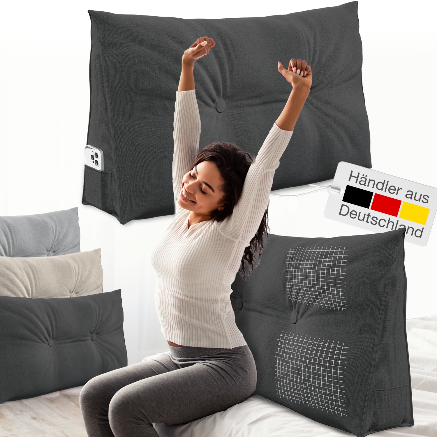 Bett- und R&uuml;ckenst&uuml;tzkissen >Anthrazit< 70cm 