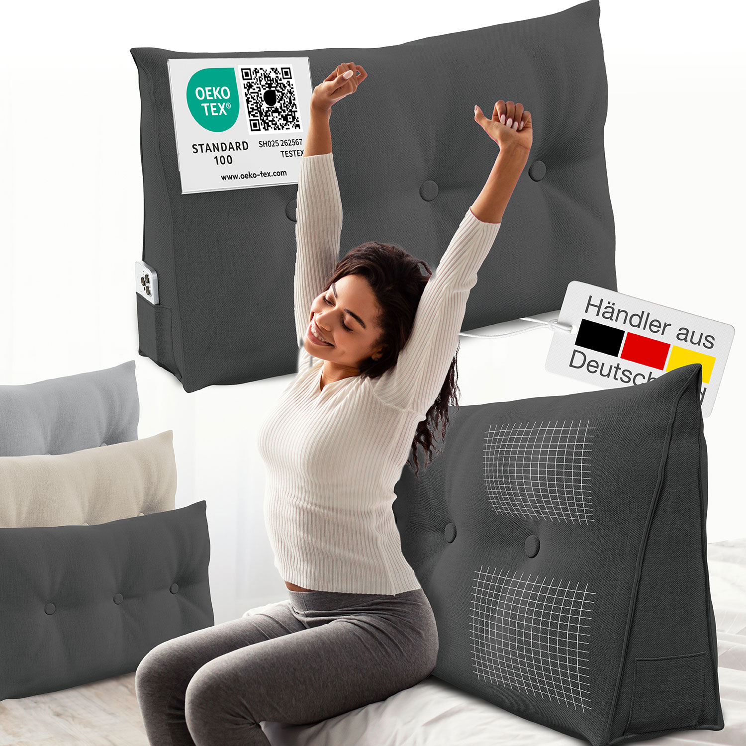 ELONEO R&uuml;ckenkissen Bett- und R&uuml;ckenst&uuml;tzkissen >Anthrazit< 100cm 