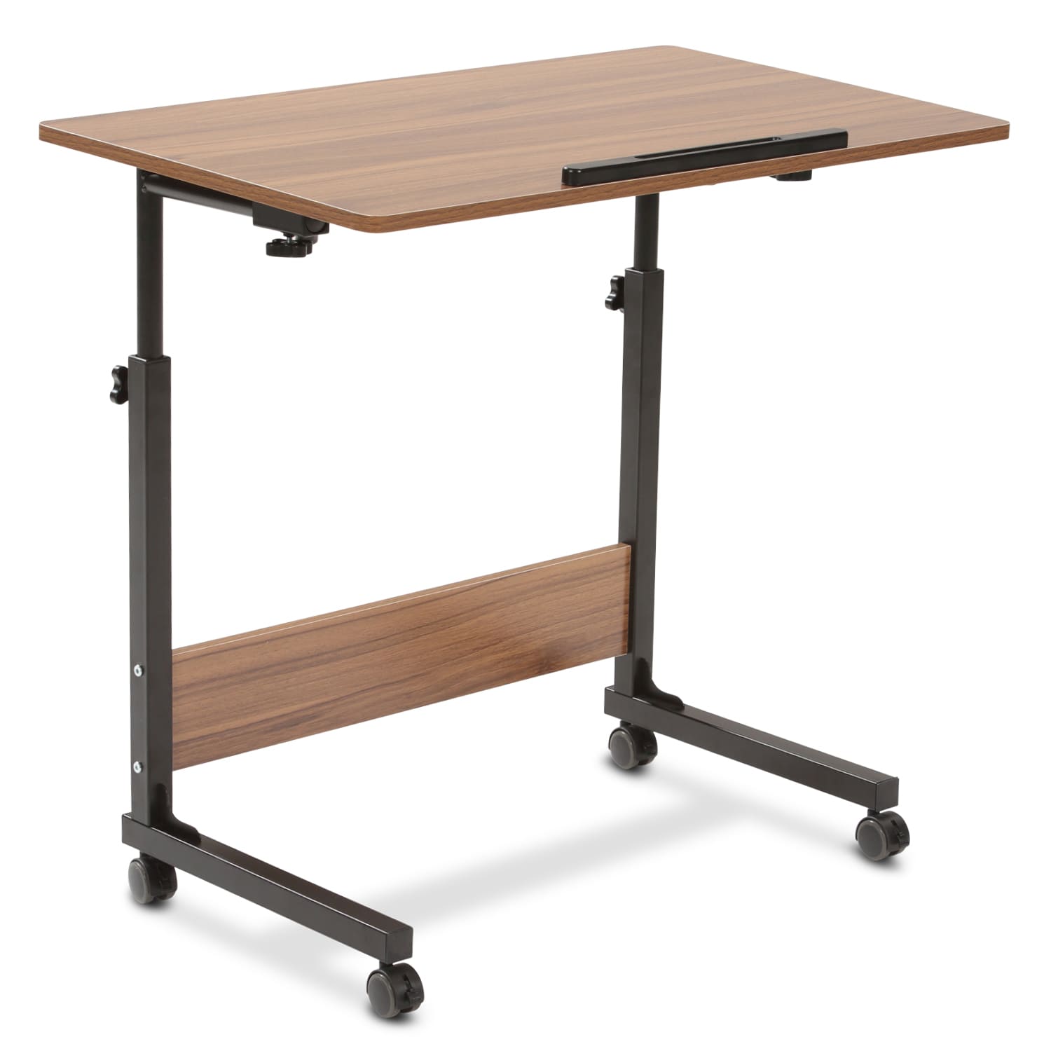 B&uuml;ro- und Beistelltisch, h&ouml;henverstellbar 65,5-90 cm, mit Rollen, Holz-Optik 