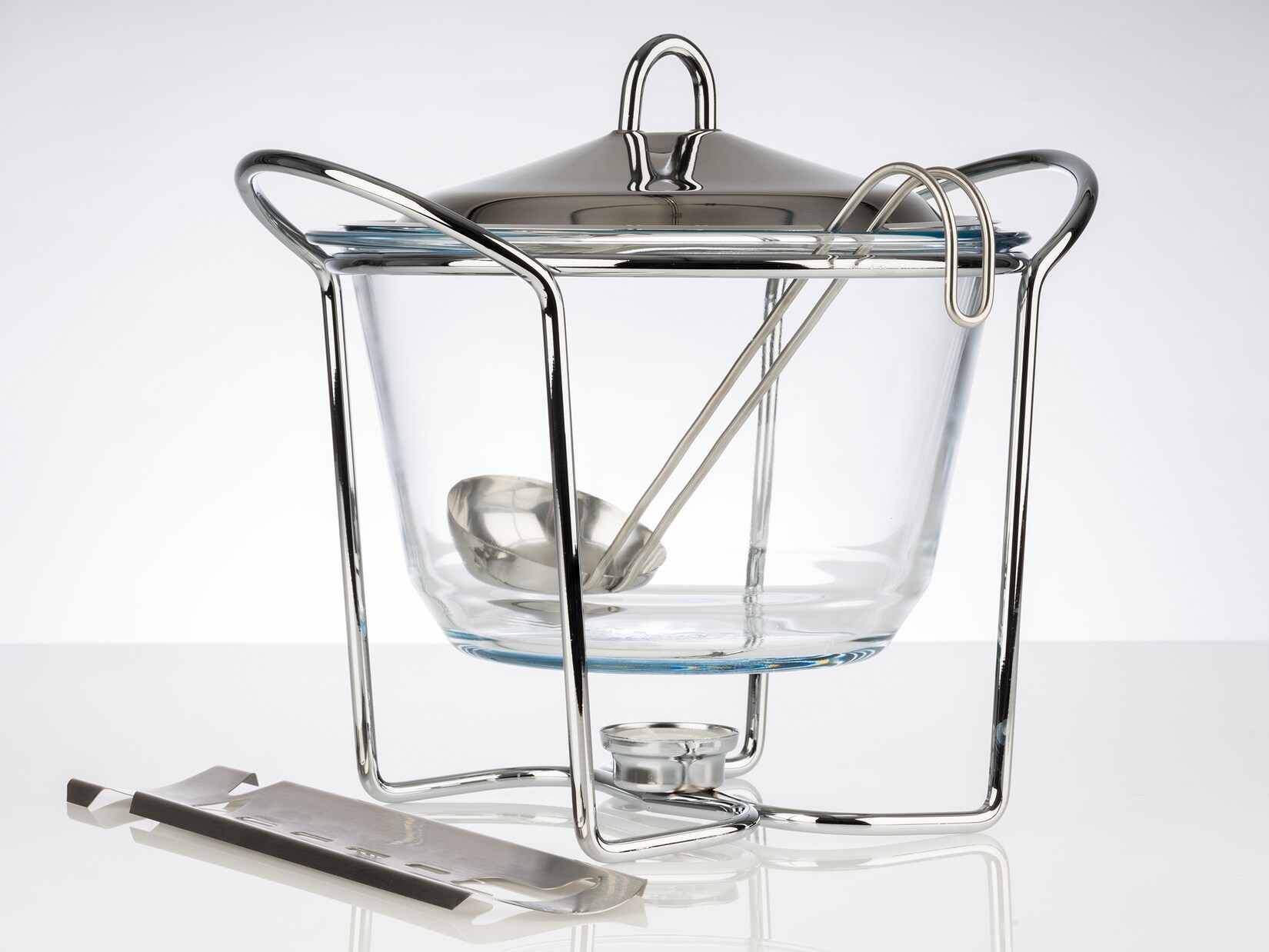 APS Feuerzangenbowle mit Stövchen, Metall verchromt