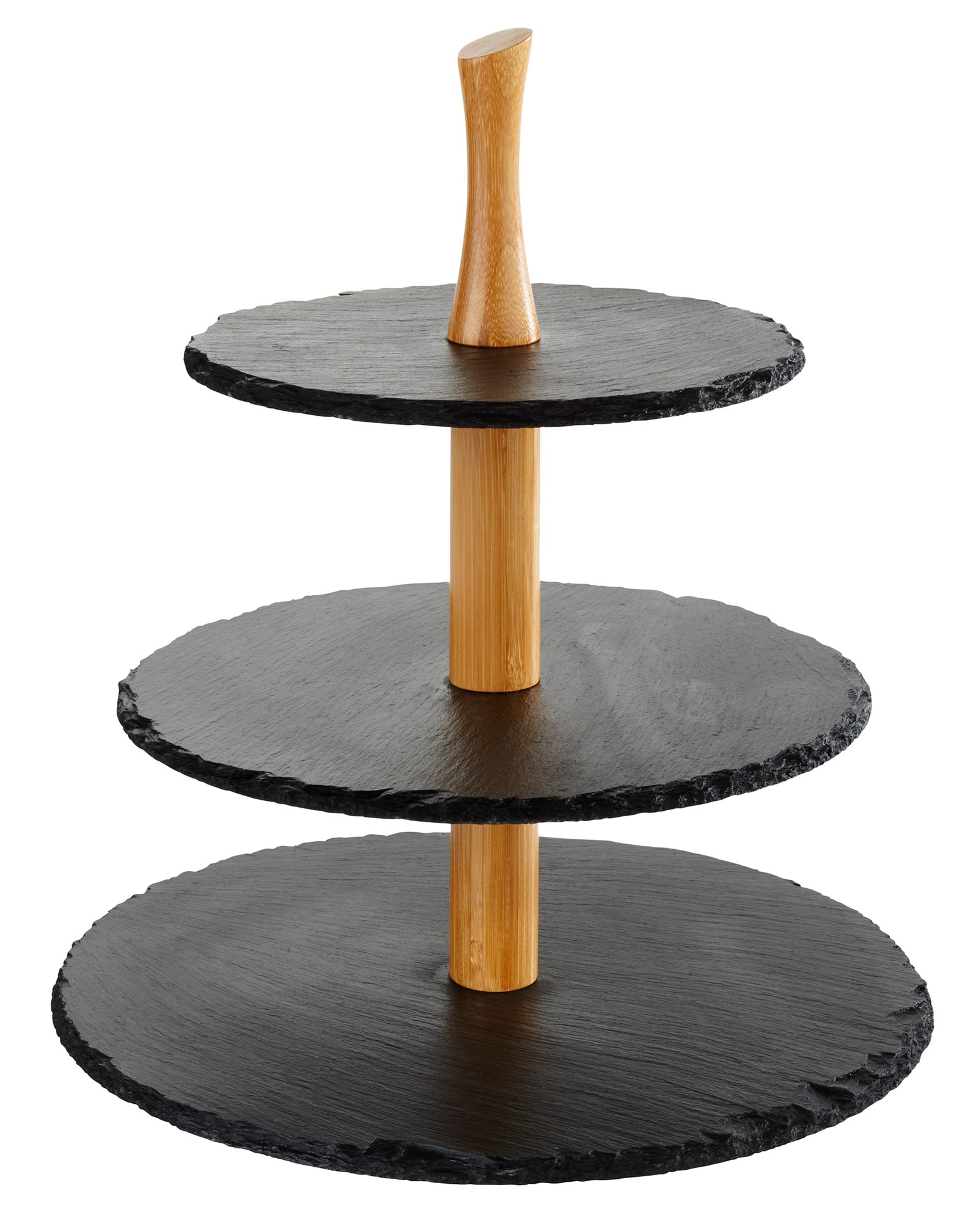 APS 3-stufige Etag&egrave;re Naturschiefer, Akazienholz rund 