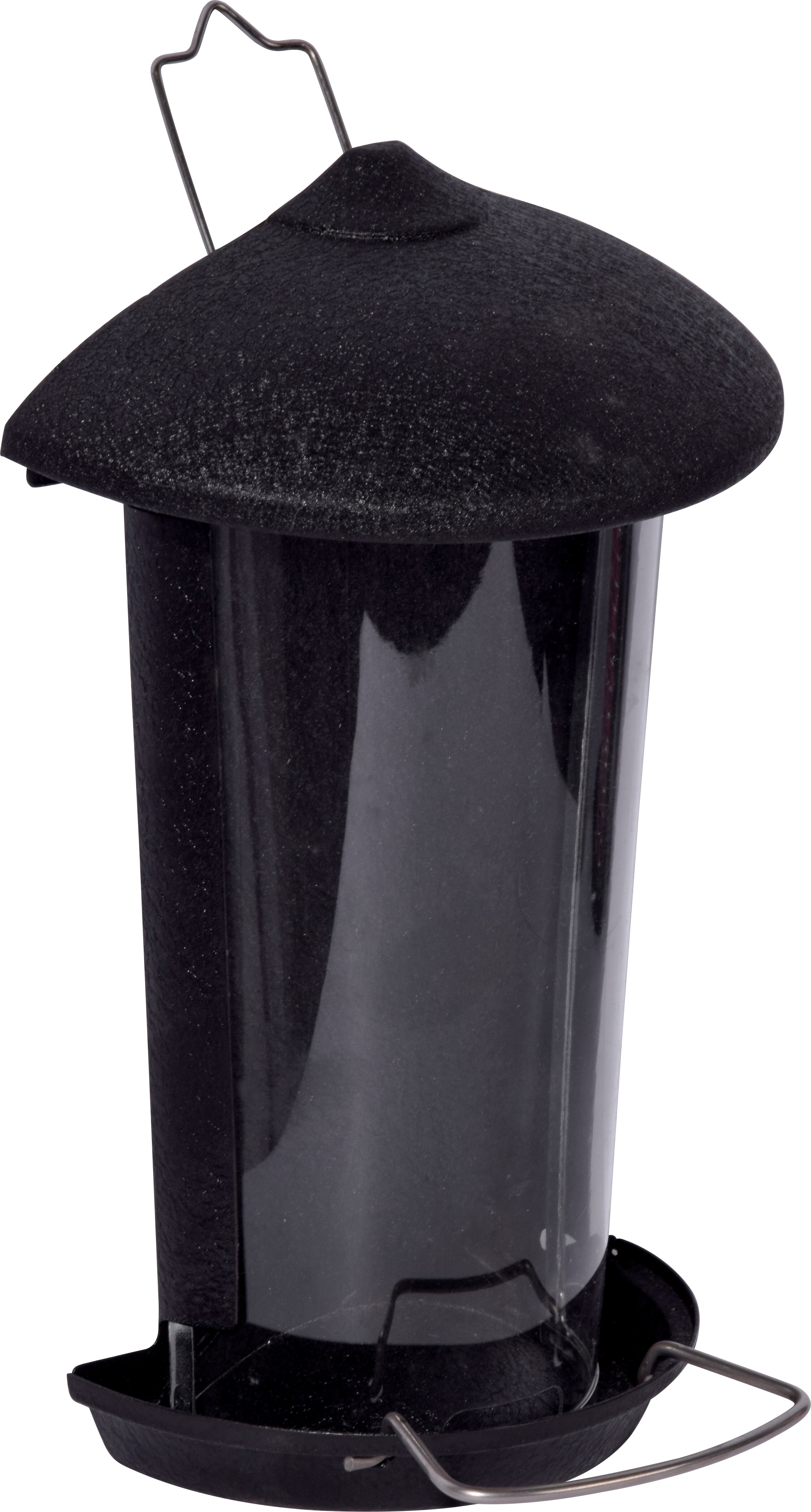 Wand-Futterspender zum Aufh&auml;ngen mit Acryglas-Silo, Metall, schwarz 