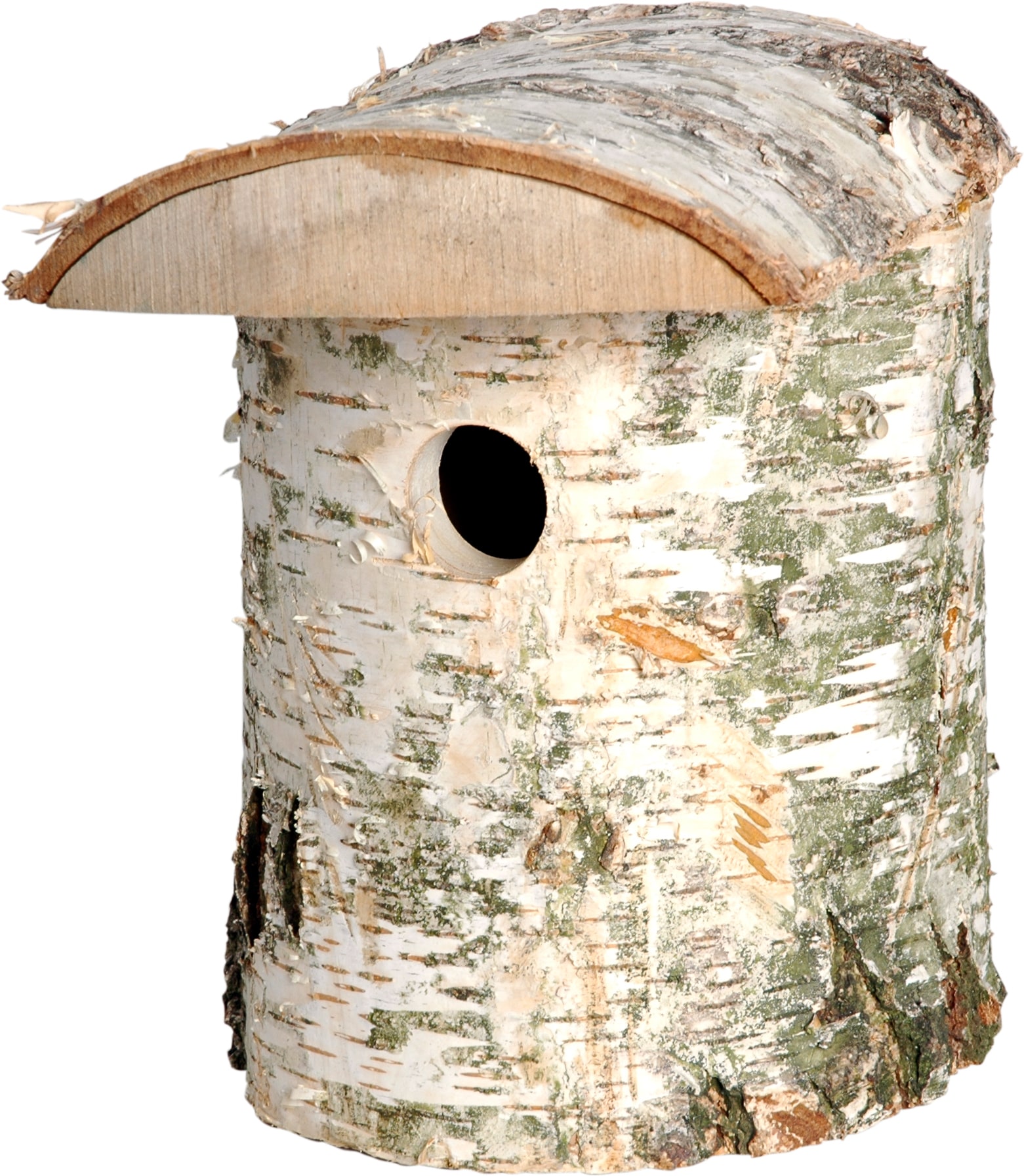 Naturbelassener Birkenholz-Nistkasten, Nisthilfe f&uuml;r Wildv&ouml;gel, Loch &Oslash; 32 mm, 14 x 14 x 22 cm, Birke 