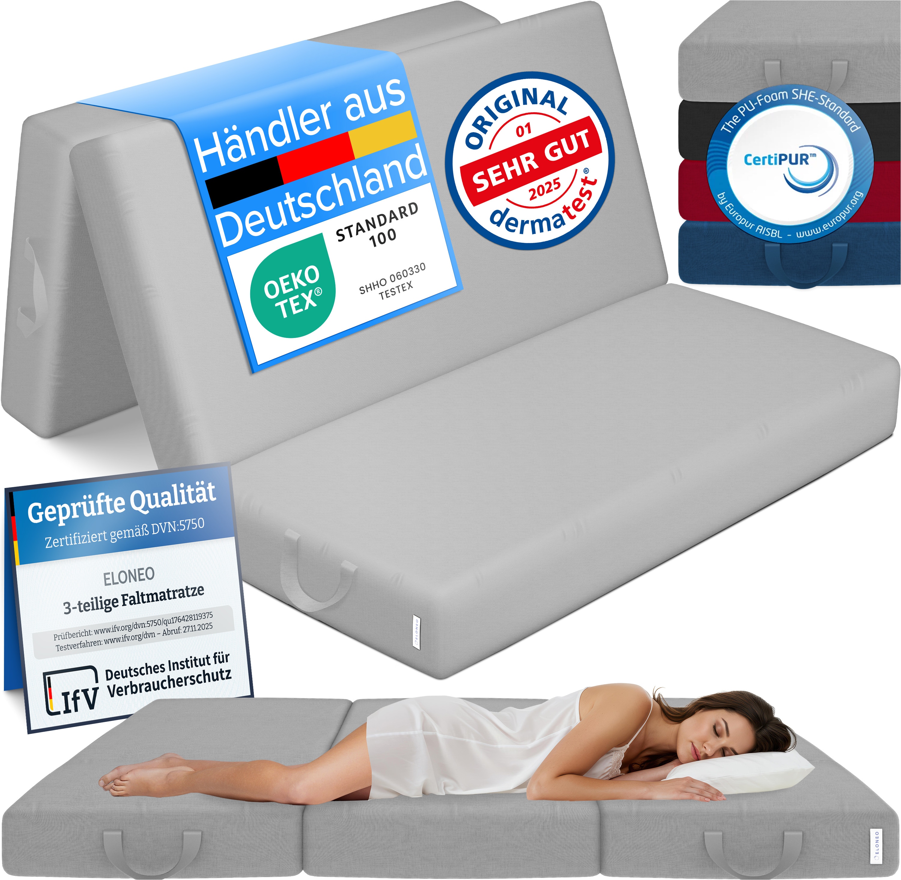 ELONEO Klappmatratze G&auml;stematratze, 120x195x15 cm, grau 