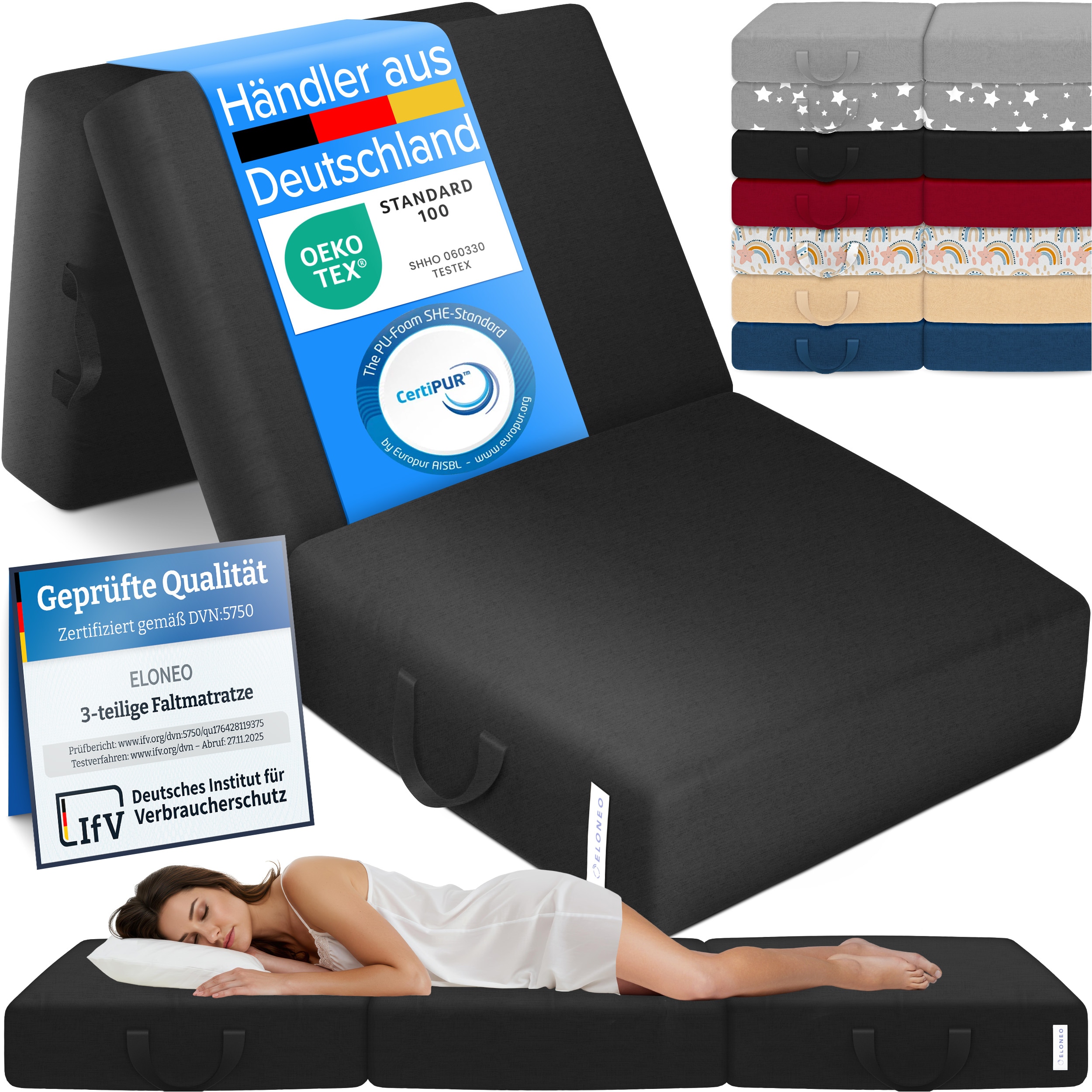 ELONEO Klappmatratze G&auml;stematratze, 90x200x15 cm, schwarz 