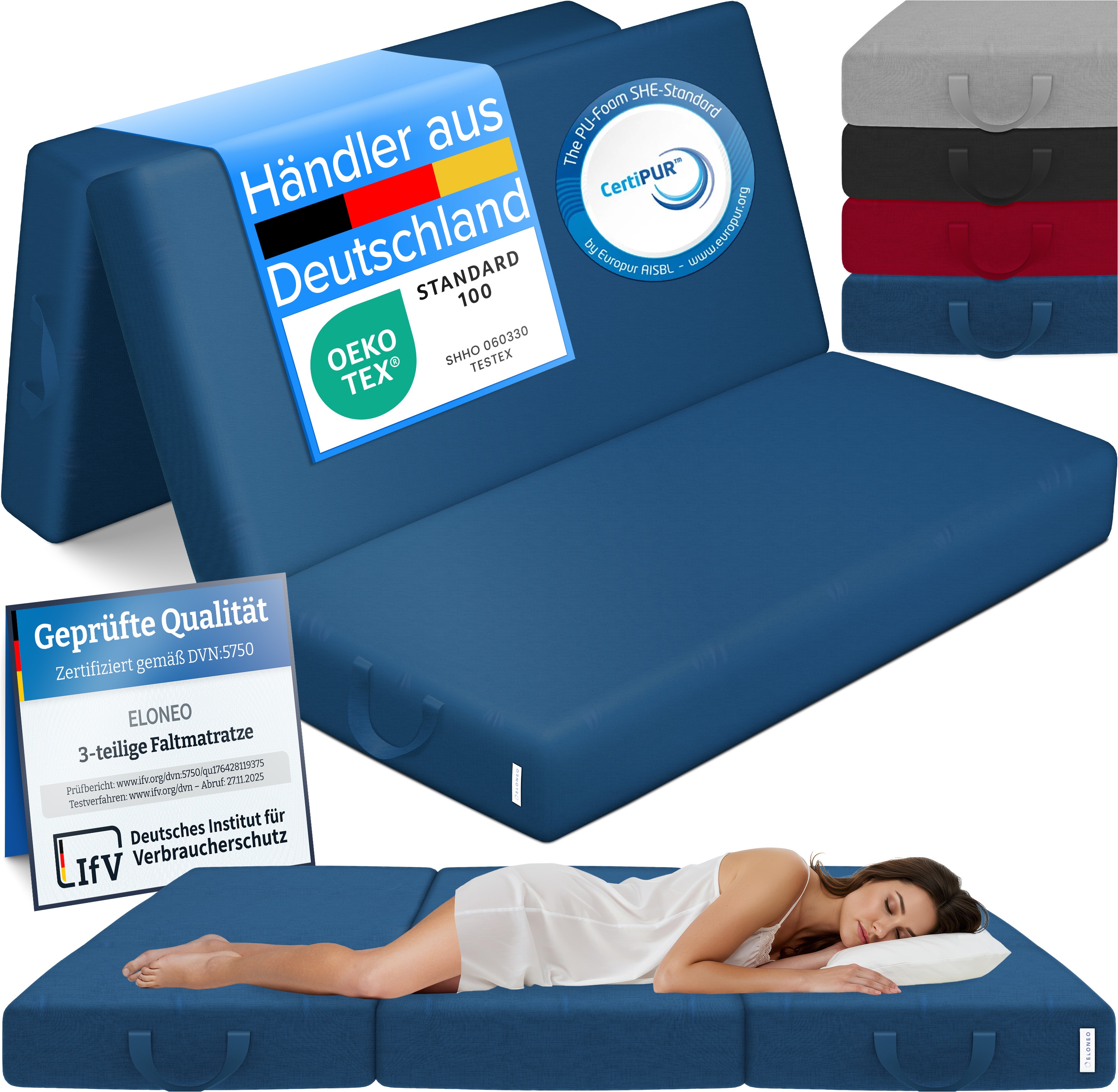 ELONEO Klappmatratze G&auml;stematratze, 120x195x15 cm, blau 