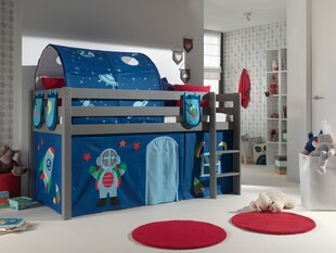 Spielbett Pino mit Textilset Vorhang, Tunnel und 3 Taschen versch. Designs 