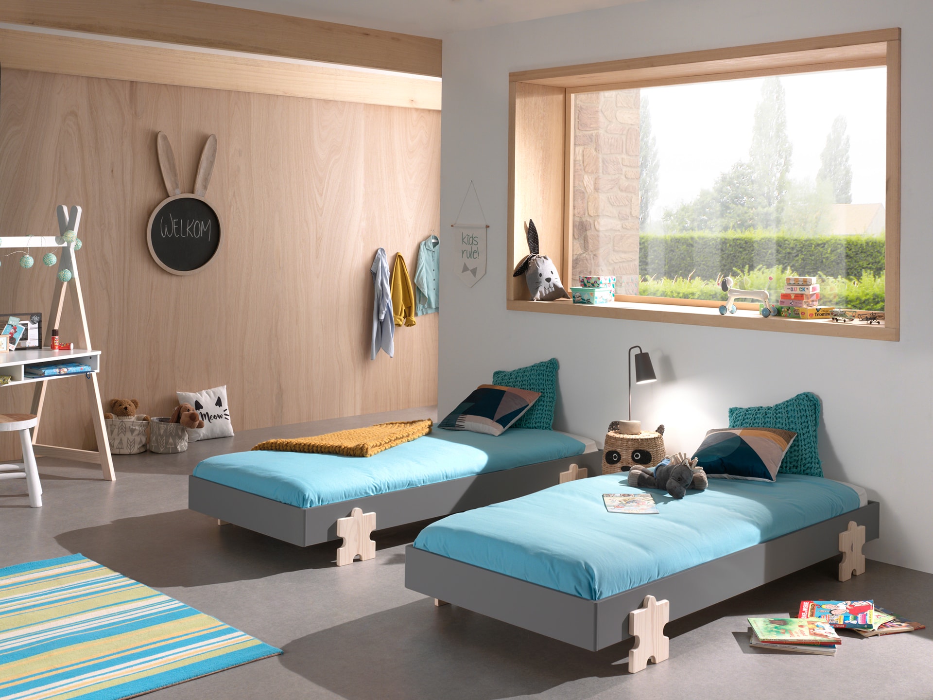 Modulo Art. Set best. aus 2 Einzelbetten/Stapelbetten je 90 x 200 cm Liegefl&auml;che, grau lackiert, versch. Ausf&uuml;hrungen 