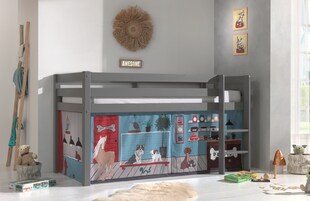 Halbhohes Bett PINO, mit Textilset "Pet Shop", Ausf. Kiefer massiv versch. Farben 