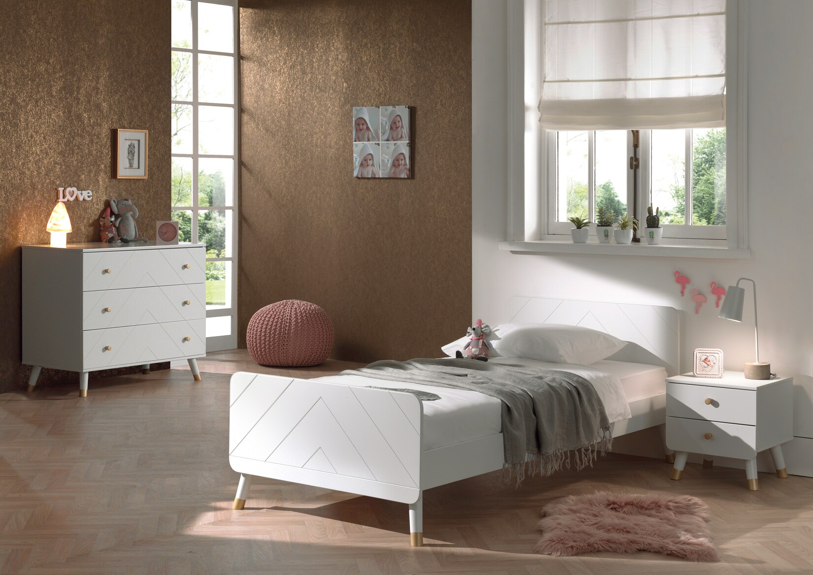 BILLY Jugendzimmer Set 3-tlg. best. aus: Bett 90 x 200 cm, Nachtkonsole und Schubladen Kommode