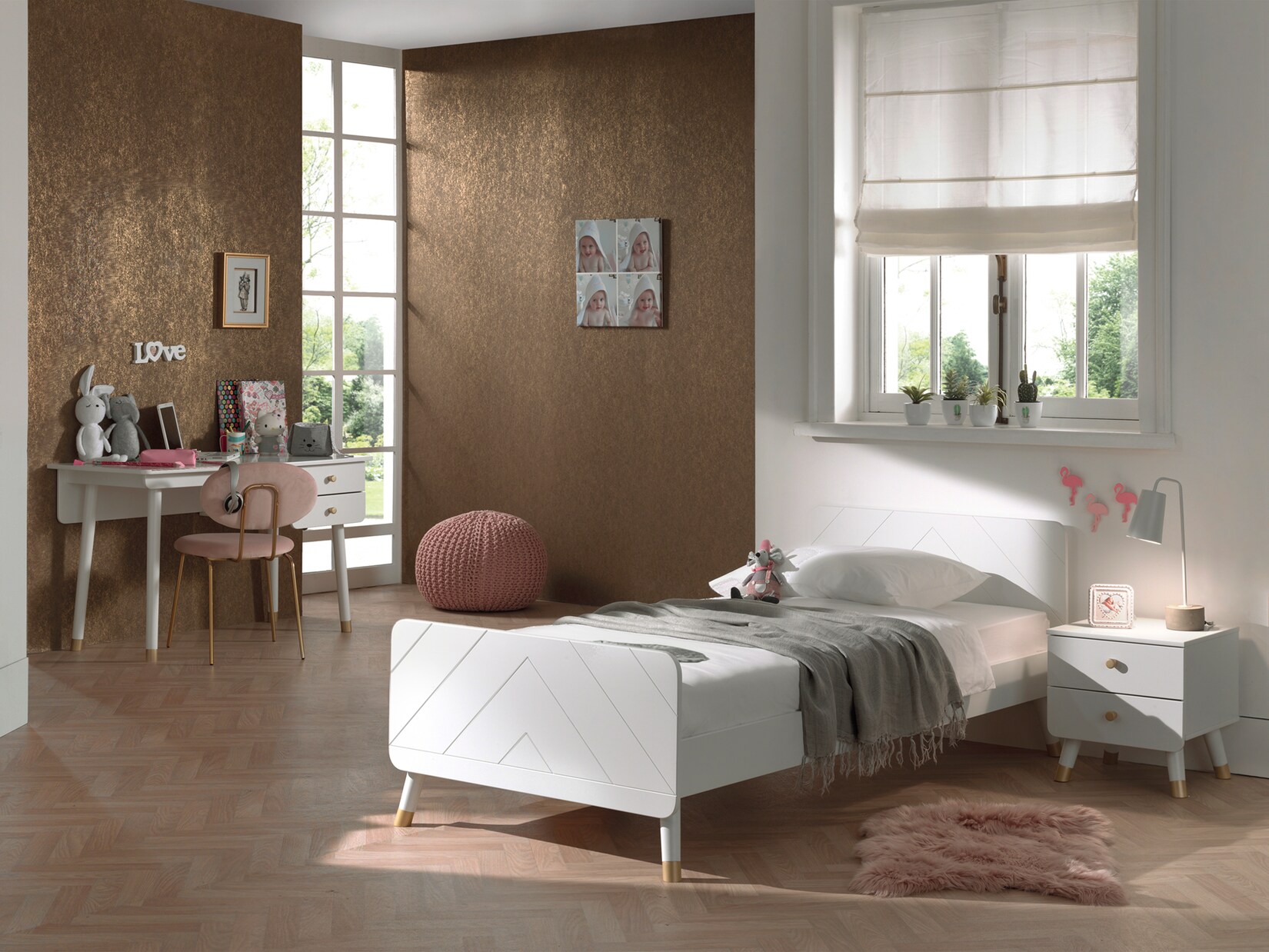 BILLY Jugendzimmer Set 3-tlg. best. aus: Bett 90 x 200 cm, Nachtkonsole und Schreibtisch