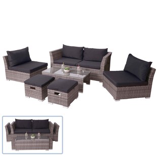 Poly-Rattan Garnitur MCW-J36, Balkon-/Garten-/Lounge-Set Sitzgruppe Sofa ~ grau, Kissen schwarz 