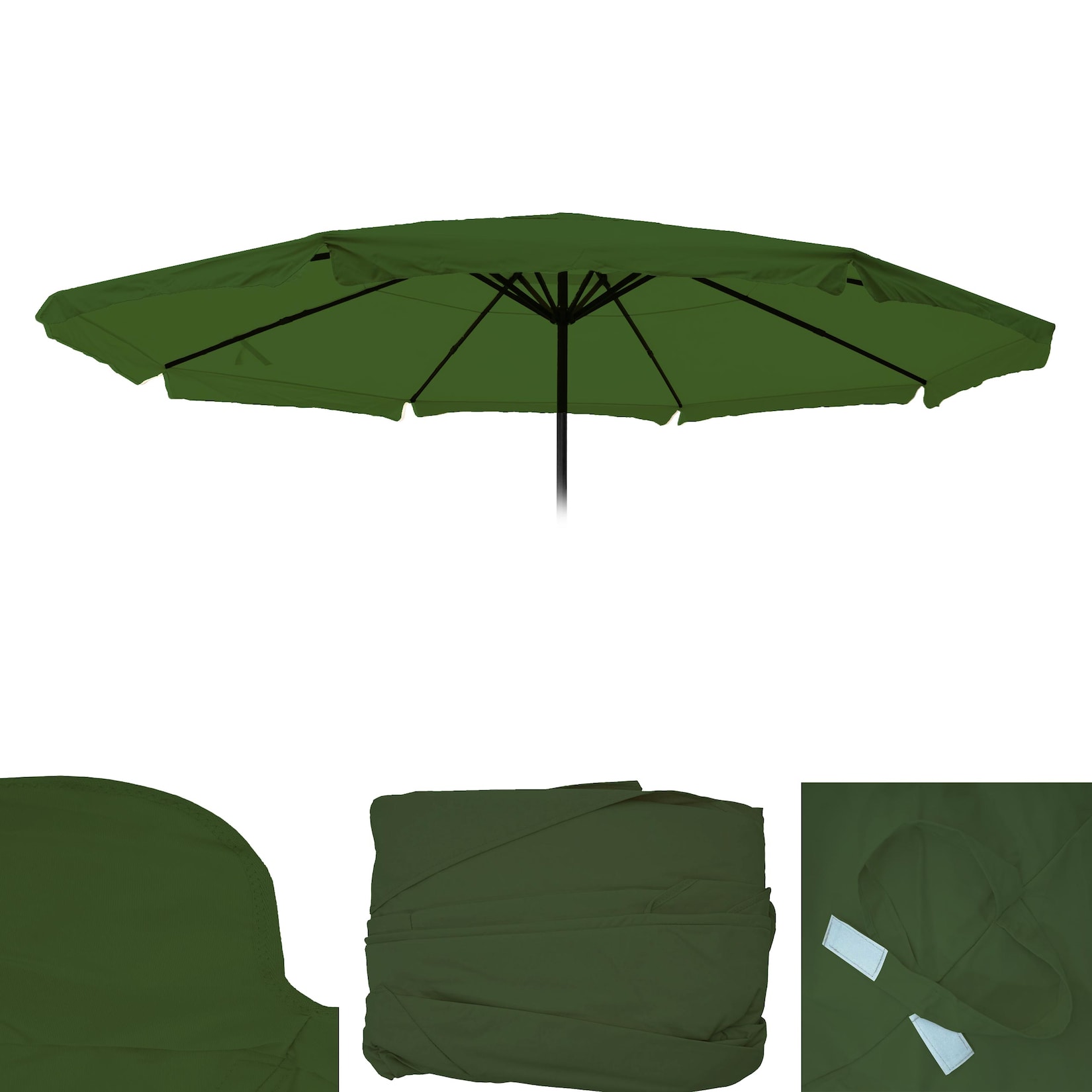Ersatz-Bezug für Sonnenschirm Carpi Pro, Gastronomie Marktschirm mit Volant Ø 5m, Polyester ~ grün