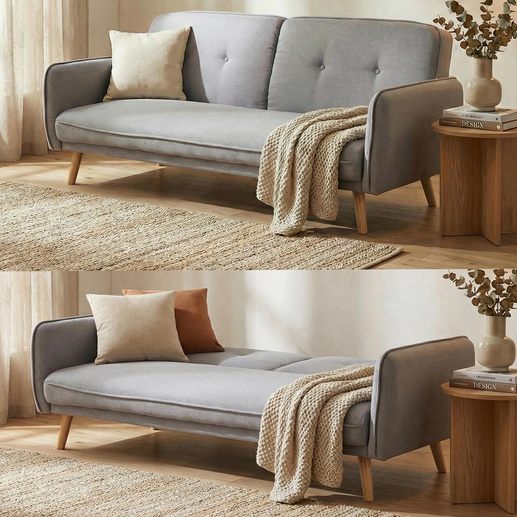 Schlafsofa MCW-J18, Couch Klappsofa Gästebett Bettsofa, Schlaffunktion Stoff/Textil 185cm ~ grau