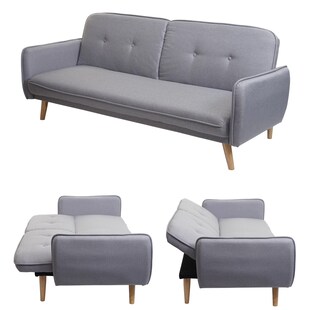 Schlafsofa MCW-J18, Couch Klappsofa Gästebett Bettsofa, Schlaffunktion Stoff/Textil 185cm ~ grau 
