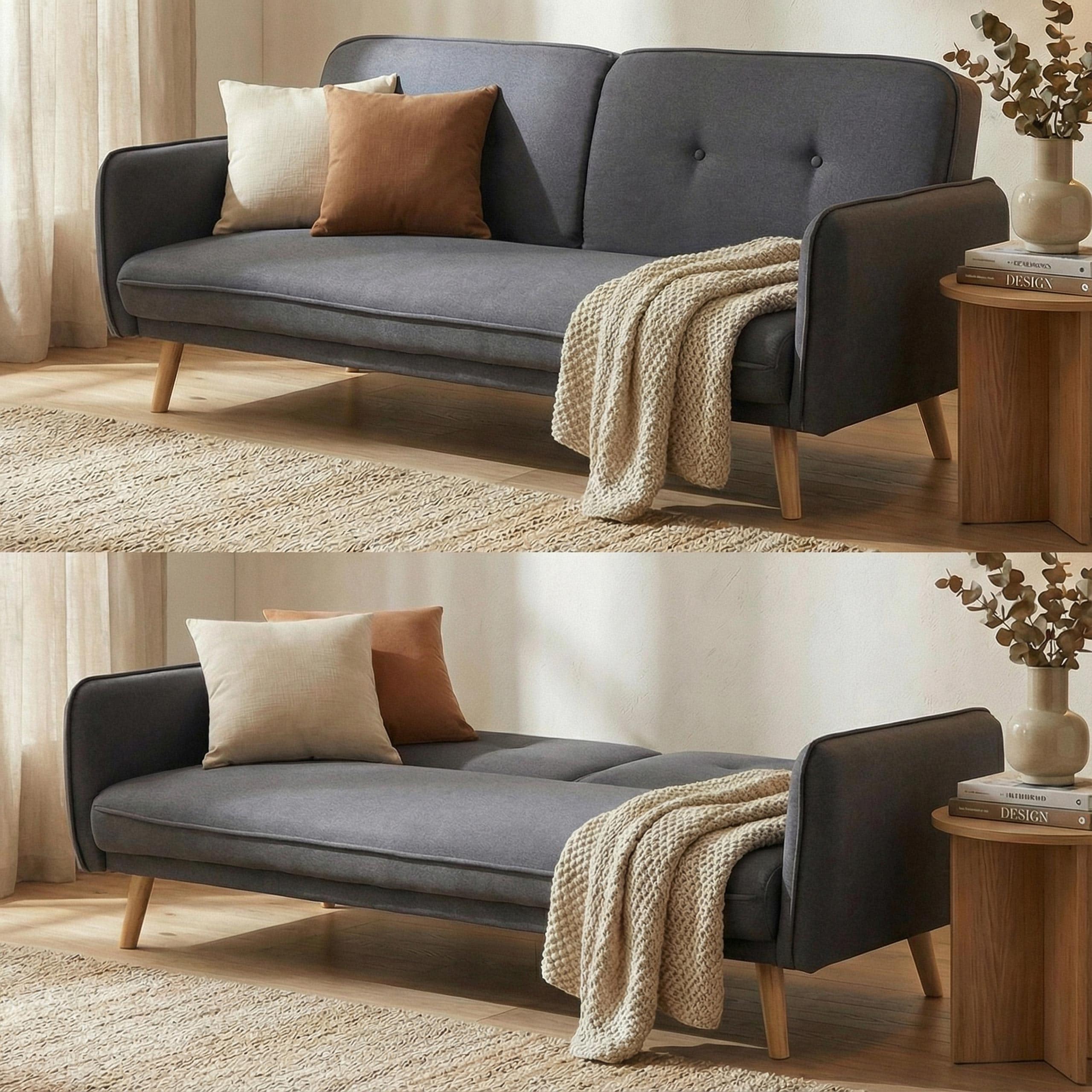 Schlafsofa MCW-J18, Couch Klappsofa G&auml;stebett Bettsofa, Schlaffunktion Stoff/Textil 185cm ~ anthrazit-grau 