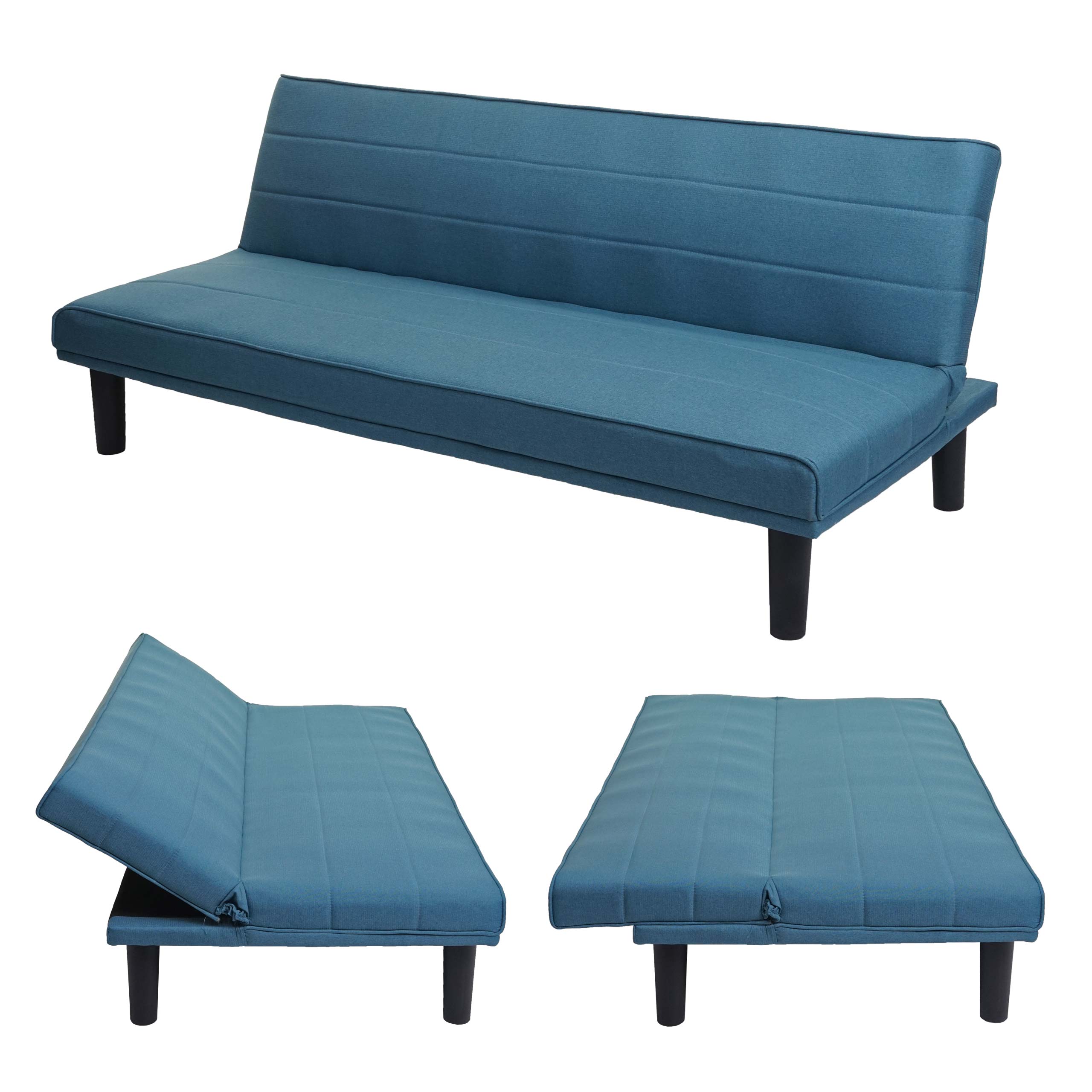 Schlafsofa MCW-J17, Couch Klappsofa G&auml;stebett Bettsofa, Schlaffunktion Stoff/Textil 165cm ~ t&uuml;rkis-blau 