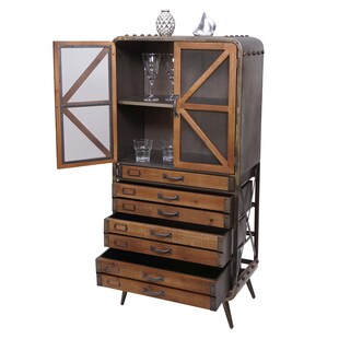 Hochschrank MCW-F91, Apothekerschrank Wohnzimmerschrank, Industrial Tanne Holz Metall 128x60x33cm, braun-schwarz 