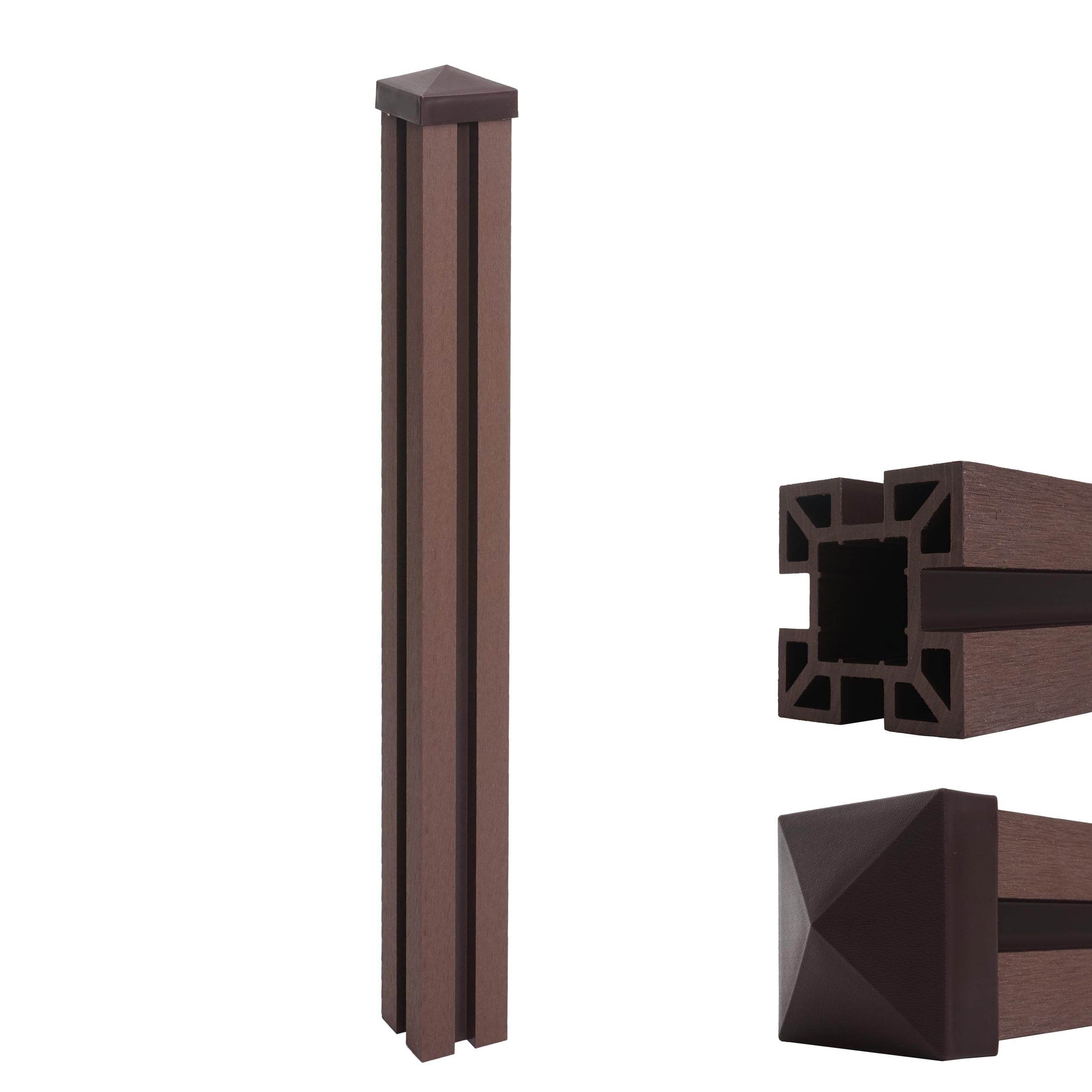 WPC-Pfosten Savoie-WPC-Zaun, Pfeiler Pfahl, Stecksystem ~ 98cm, braun 