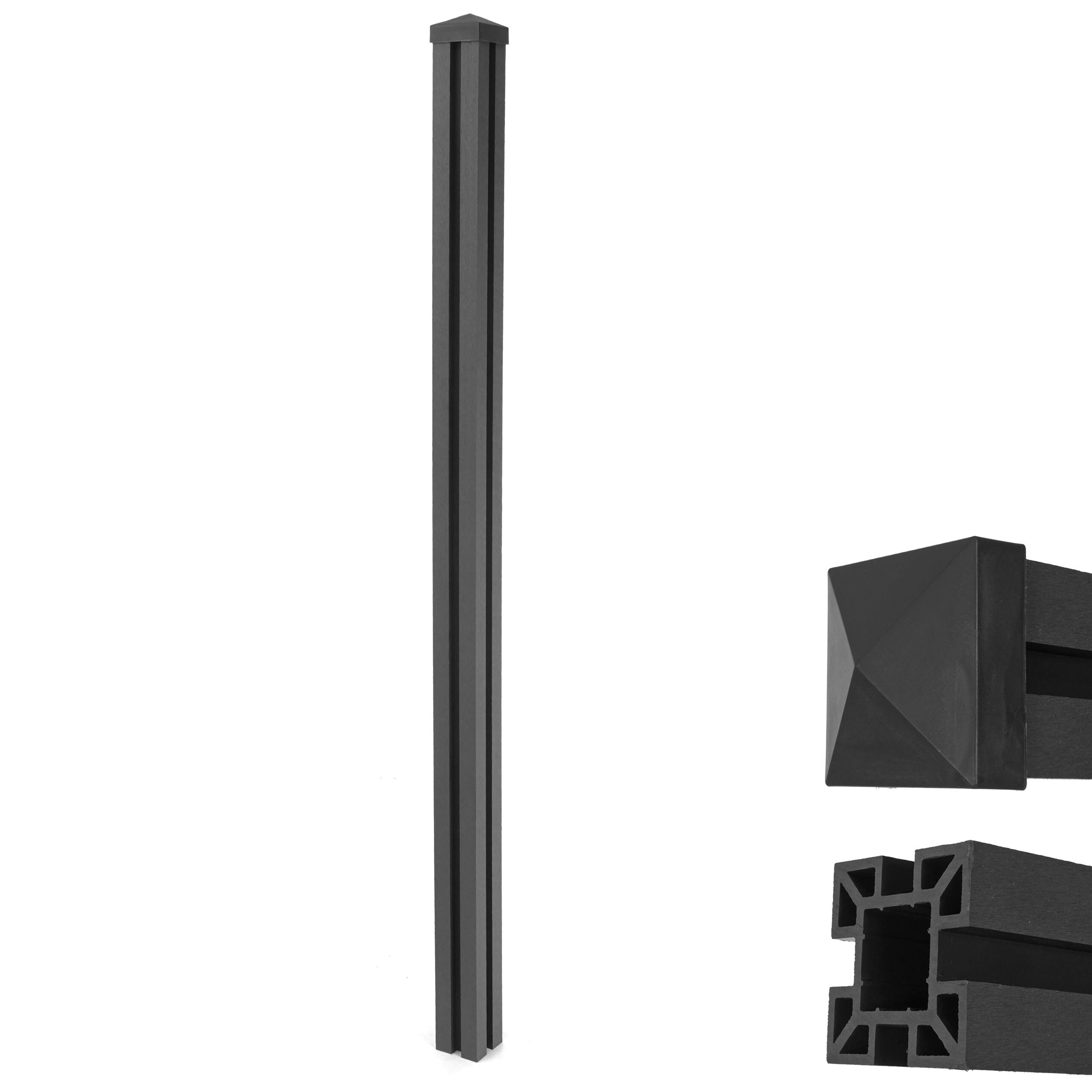 WPC-Pfosten Savoie-WPC-Zaun, Pfeiler Pfahl, Stecksystem ~ 240cm, anthrazit 