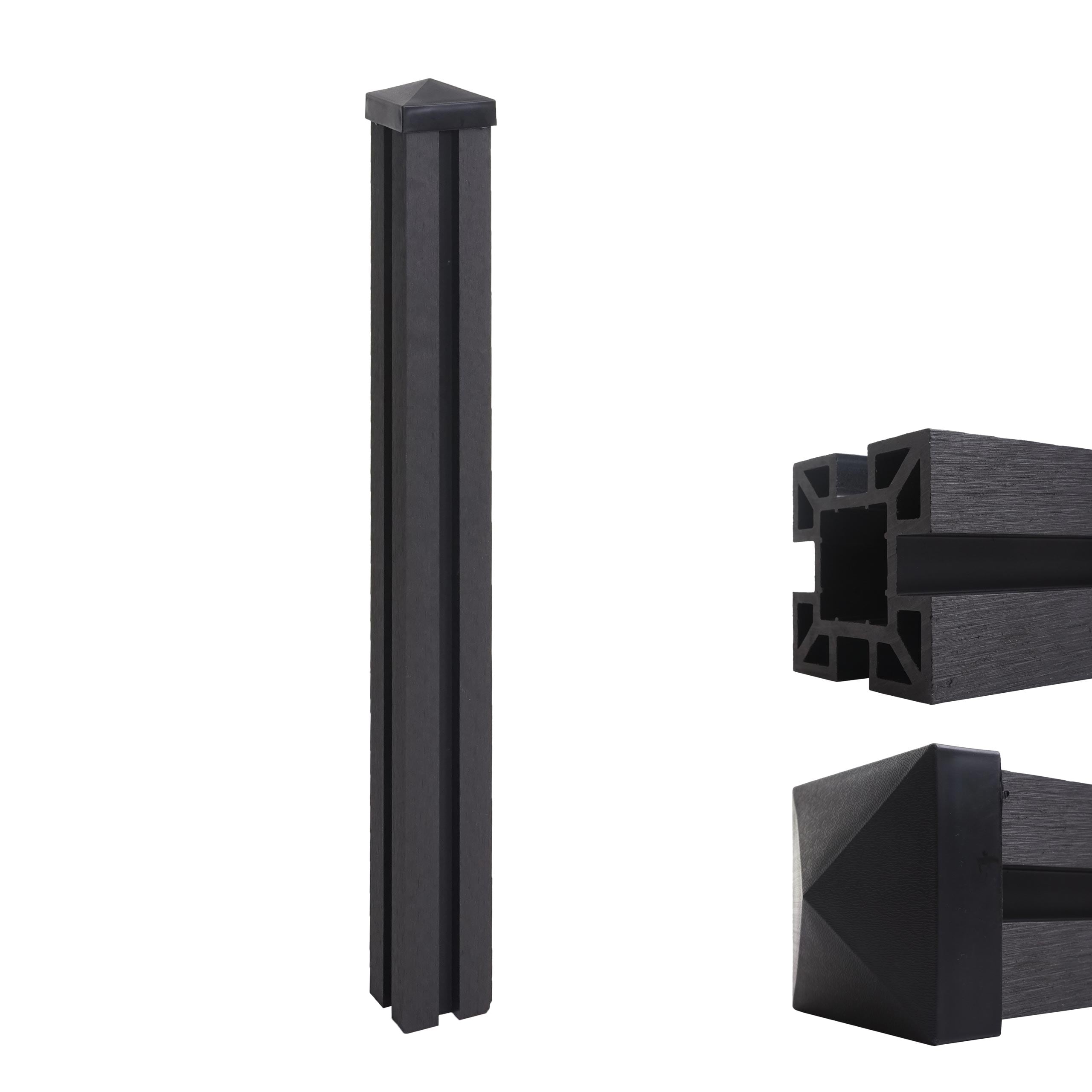 WPC-Pfosten Savoie-WPC-Zaun, Pfeiler Pfahl, Stecksystem ~ 98cm, anthrazit 