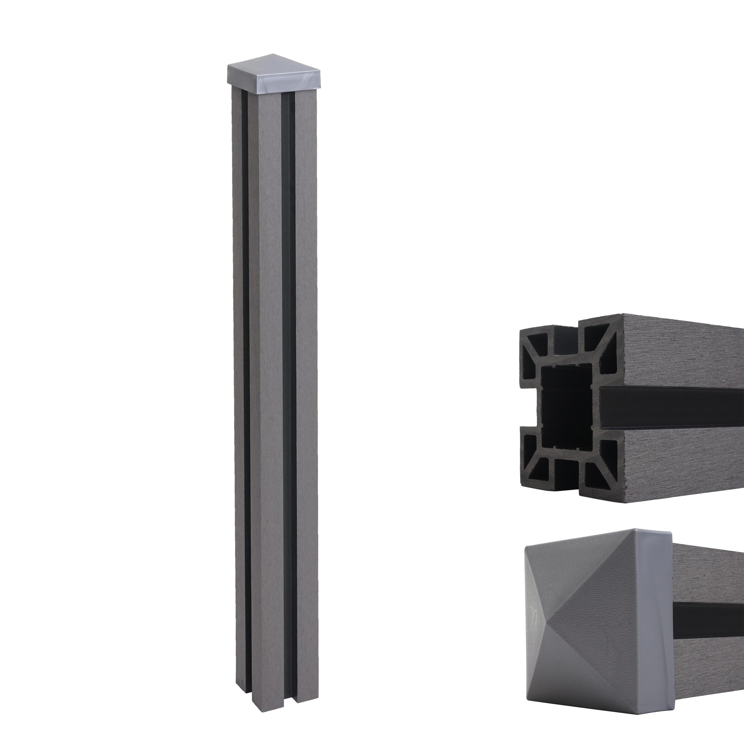 WPC-Pfosten Savoie-WPC-Zaun, Pfeiler Pfahl, Stecksystem ~ 98cm, grau 