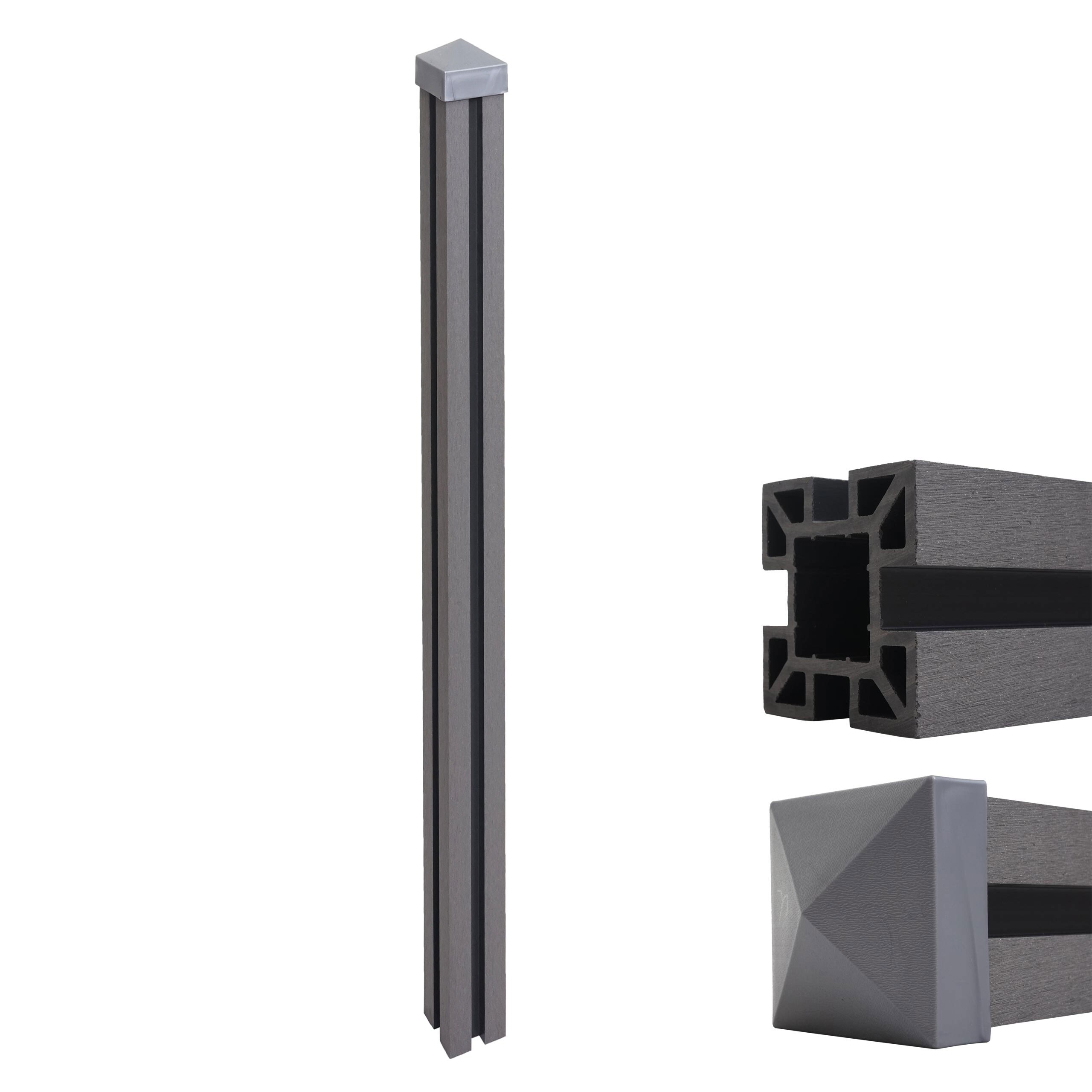 WPC-Pfosten Savoie-WPC-Zaun, Pfeiler Pfahl, Stecksystem ~ 240cm, grau 