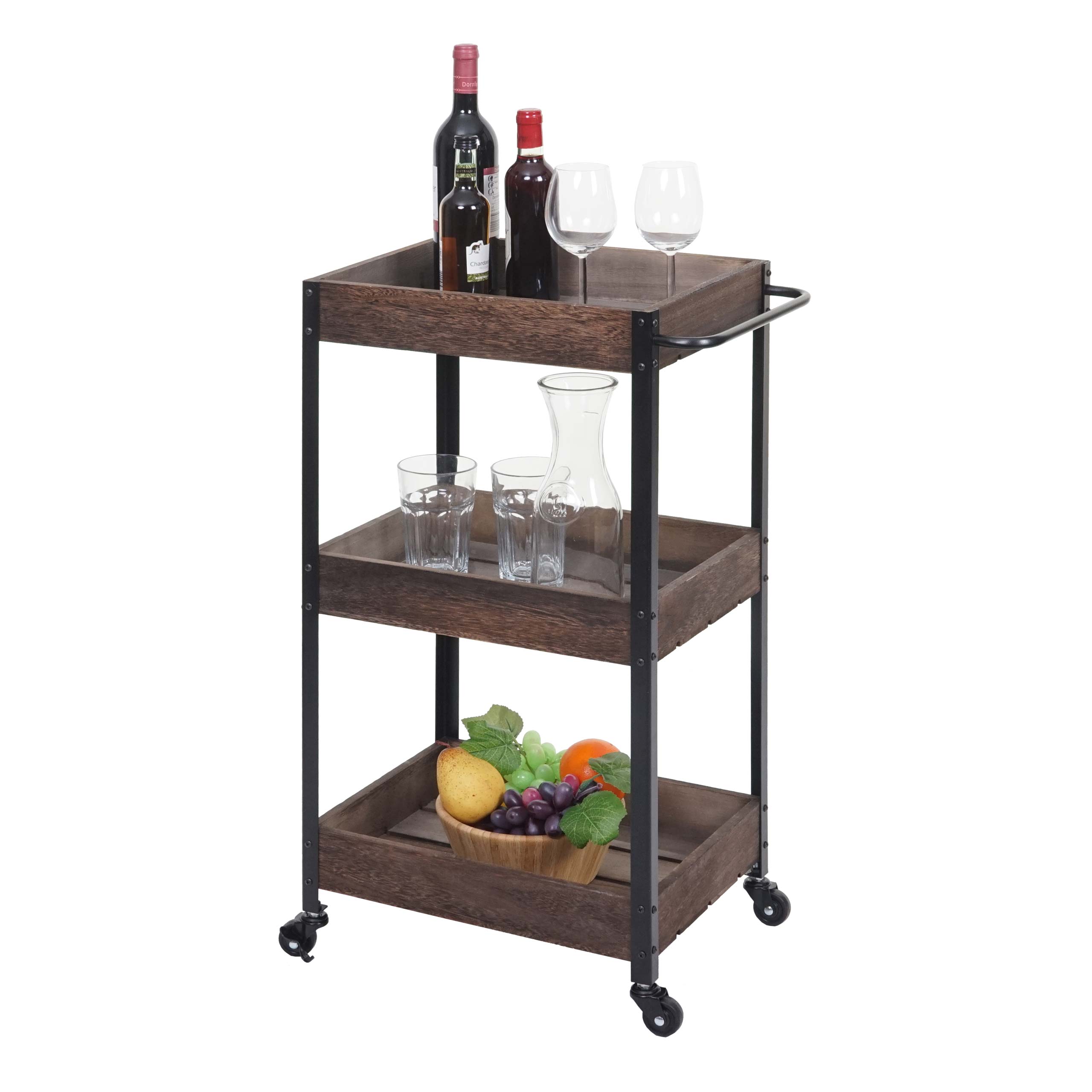 Servierwagen MCW-H22, K&uuml;chenwagen Barwagen Teewagen Beistellwagen Rollwagen, Massiv-Holz ~ shabby braun 