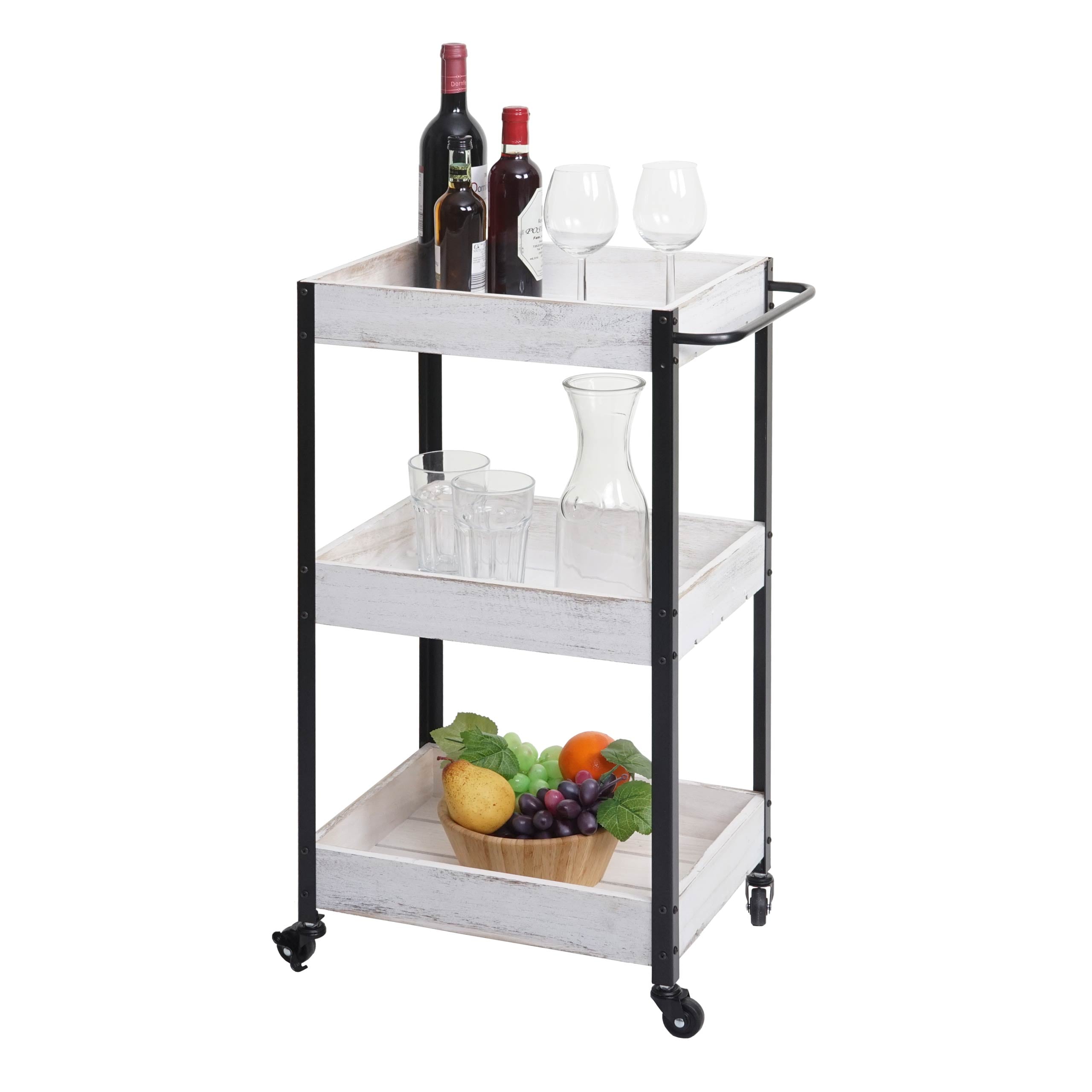 Servierwagen MCW-H22, K&uuml;chenwagen Barwagen Teewagen Beistellwagen Rollwagen, Massiv-Holz ~ shabby wei&szlig; 