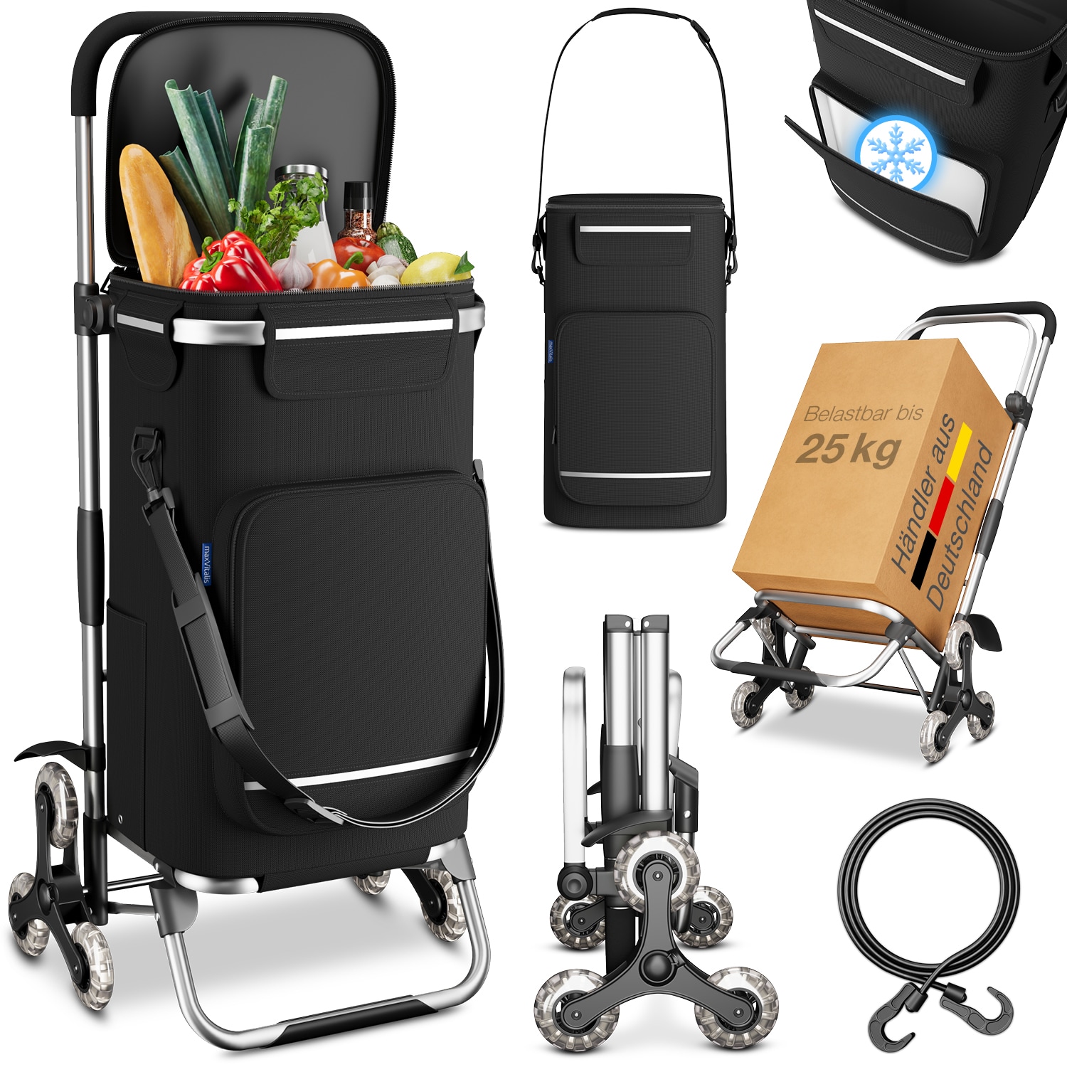 maxVitalis Treppensteiger-Einkaufstrolley &raquo;Premium&laquo;, Schwarz 