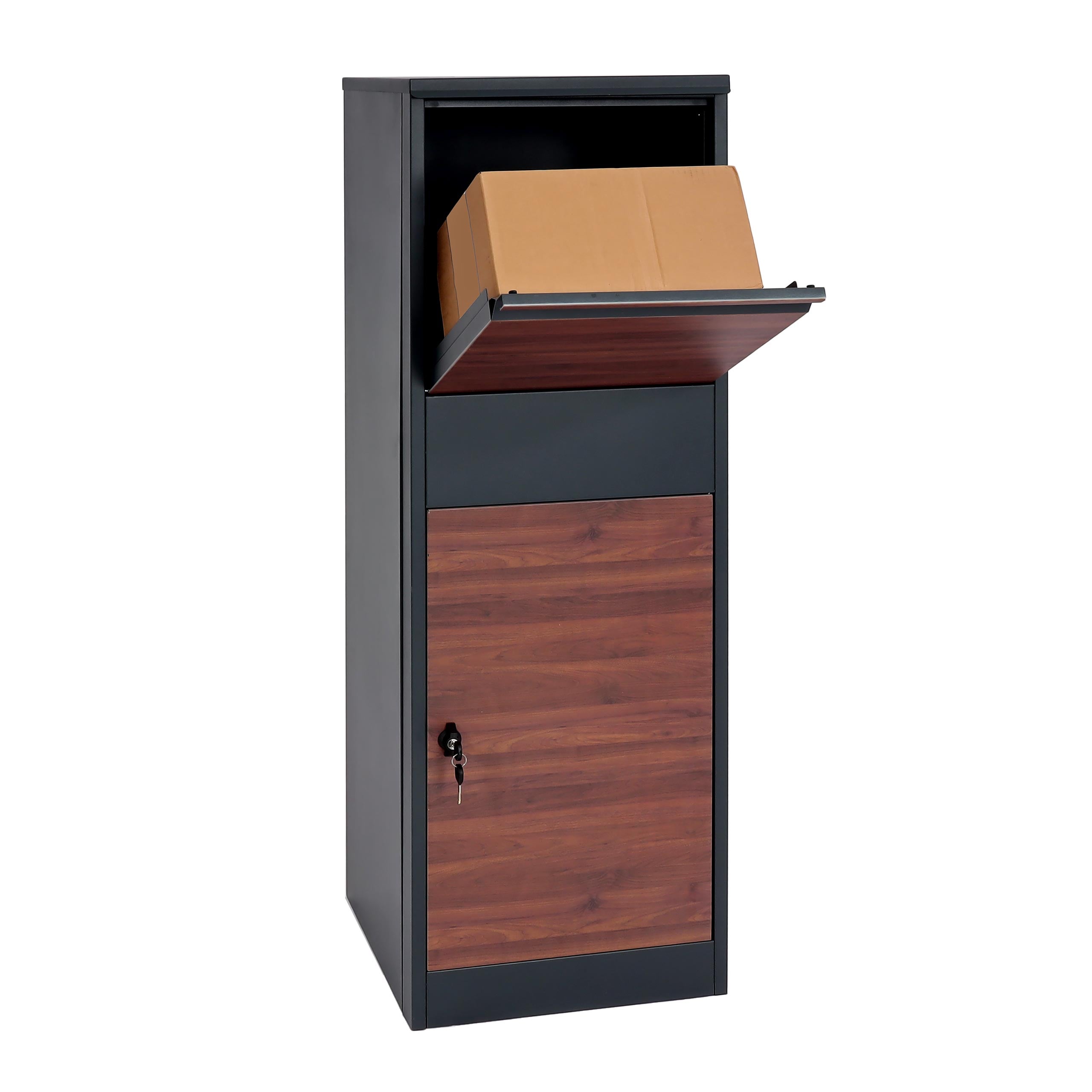 Paketkasten MCW-G80, Paketbox Standbriefkasten Paketbriefkasten Gr&ouml;&szlig;e XL ~ verzinkt anthrazit Holzoptik dunkelbraun 