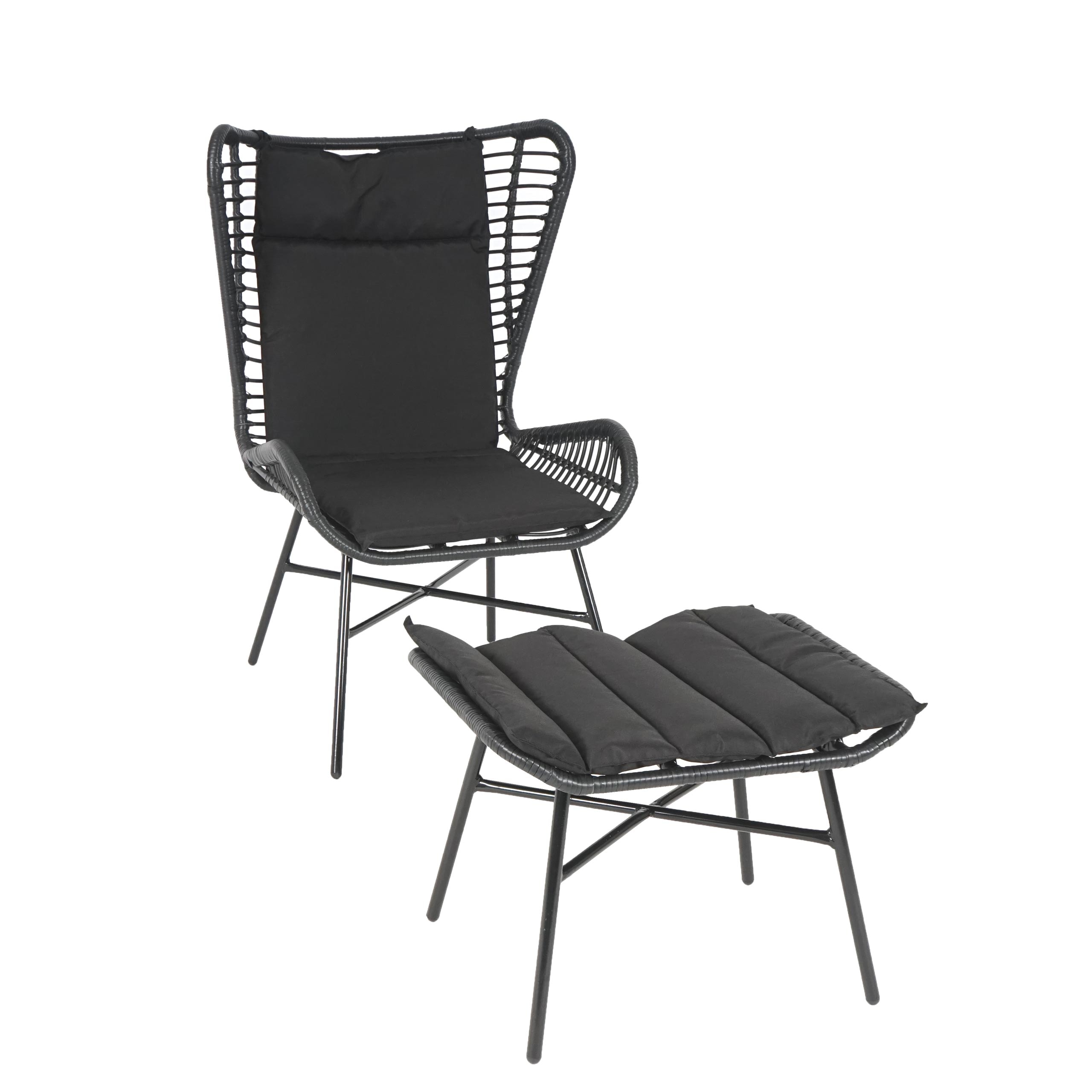 Poly-Rattan Set MCW-G17b, Balkon-Set Gartengarnitur Sitzgruppe Stuhl+Hocker Sessel, Seil ~ anthrazit, Kissen anthrazit 