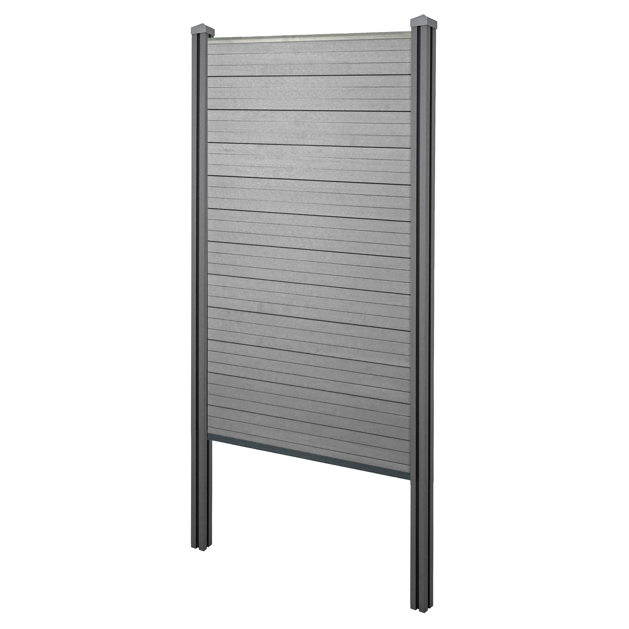 WPC-Sichtschutz Savoie, Windschutz Zaun, WPC-Pfosten zum Einbetonieren ~ Basiselement schmal, 105cm grau 